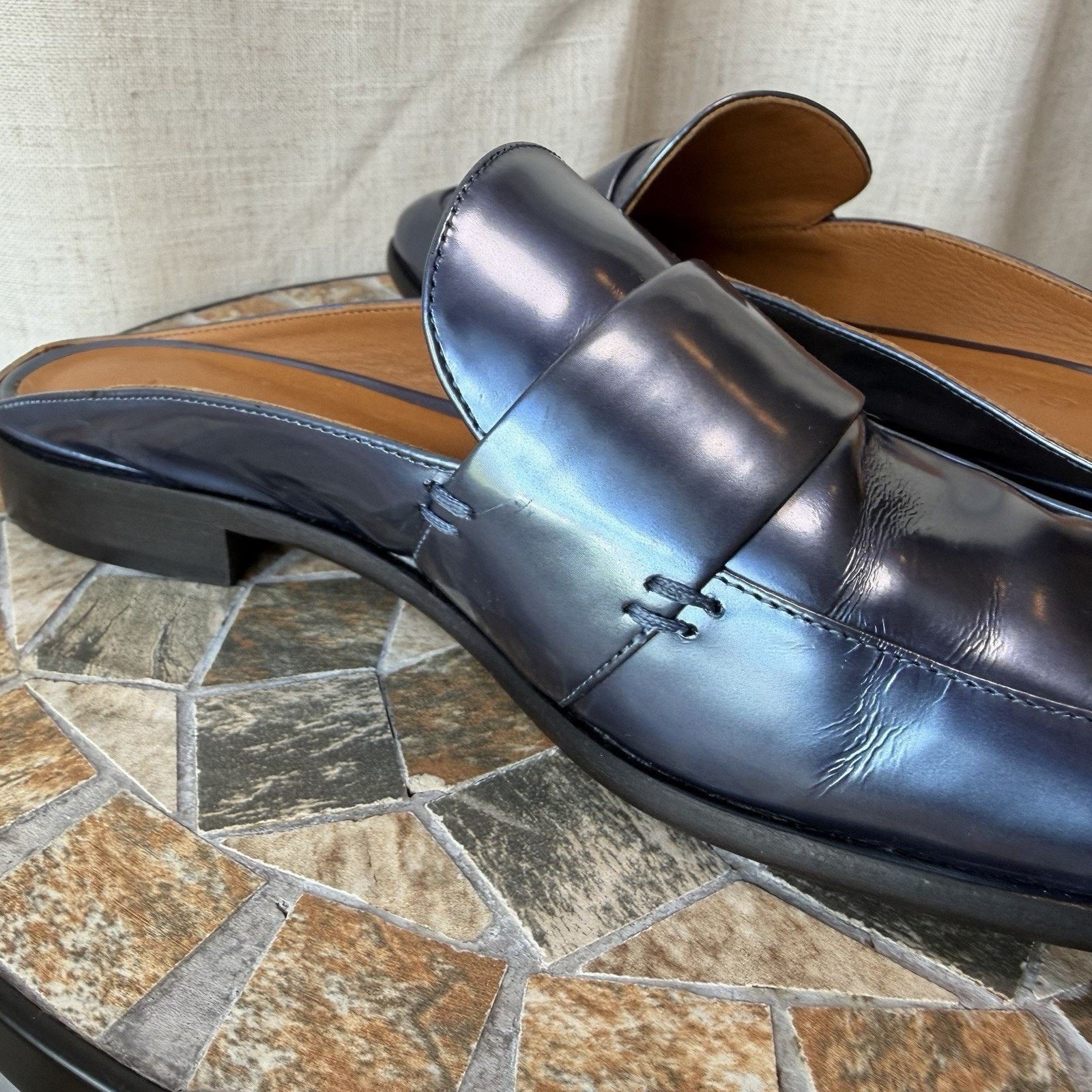M.Gemi M.Gemi Leather Slide Loafers Navy Blue EU 37Made in Italy Size US 6.5 / IT 36.5 - 10 Thumbnail