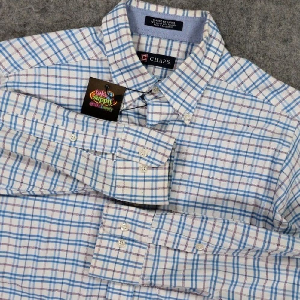 Chaps Chaps Button Down Shirt Mens M Blue Plaid Long Sleeve Classic Fit Size US M / EU 48-50 / 2 - 2 Thumbnail