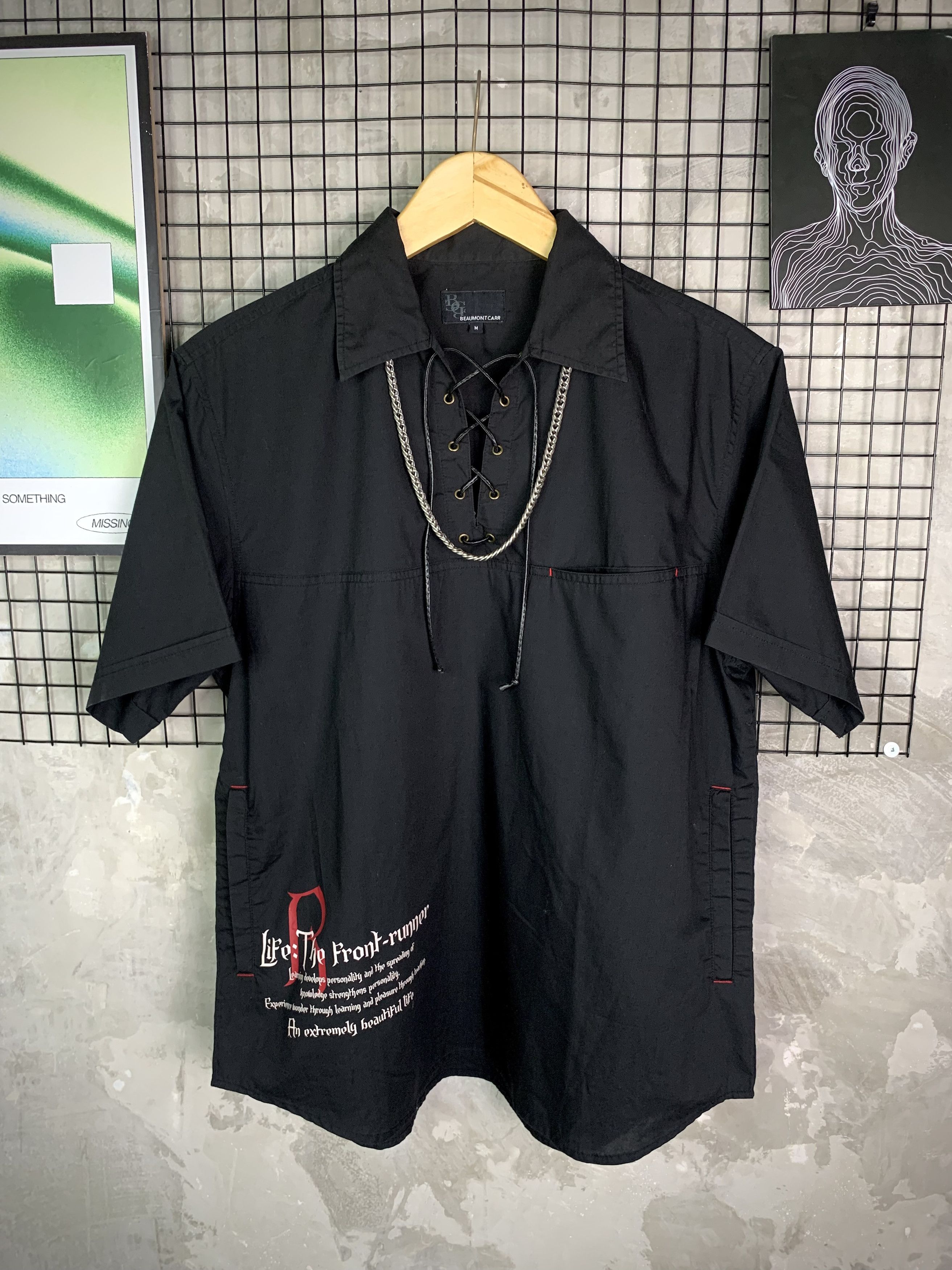 Japanese Brand Beaumont Carr Gothic Lace-Up Poem Print Shirt Size US M / EU 48-50 / 2 - 1 Thumbnail