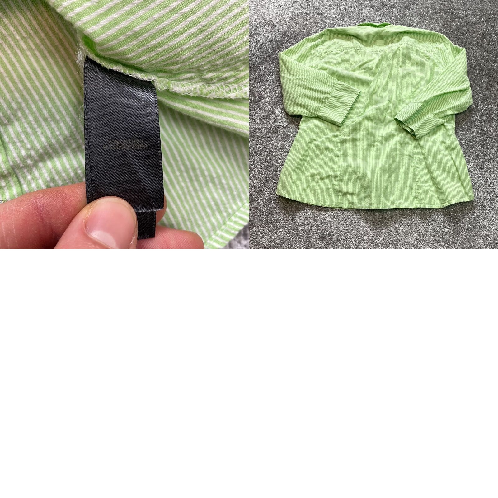 Liz Claiborne Liz Claiborne Button-Up Blouse Shirt Womens L Green Striped Pockets Collared Size L / US 10 / IT 46 - 8 Thumbnail