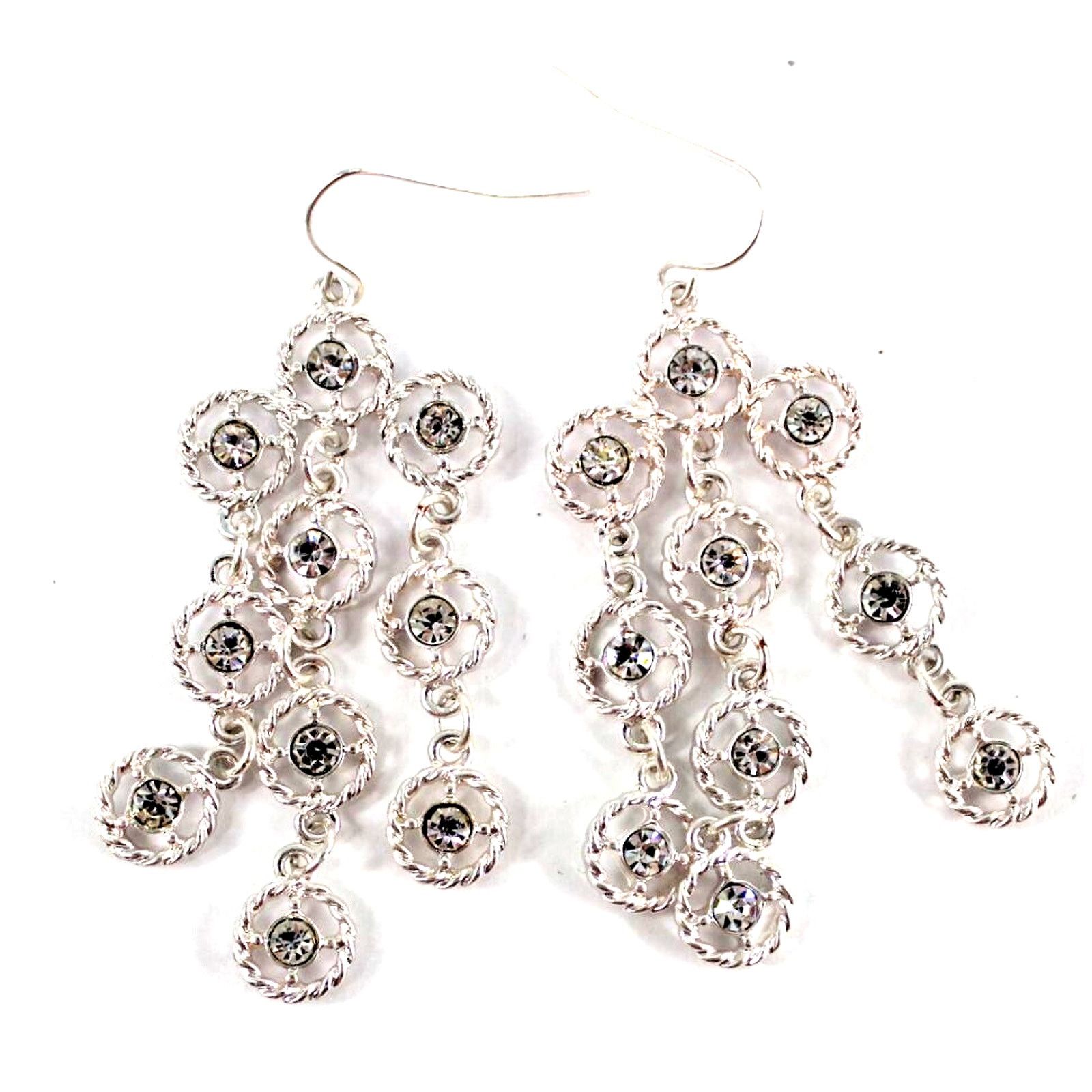 Other Three Stand Rhinestone Circle Dangle Hook Earrings • 2-1/2" Size ONE SIZE - 1 Thumbnail