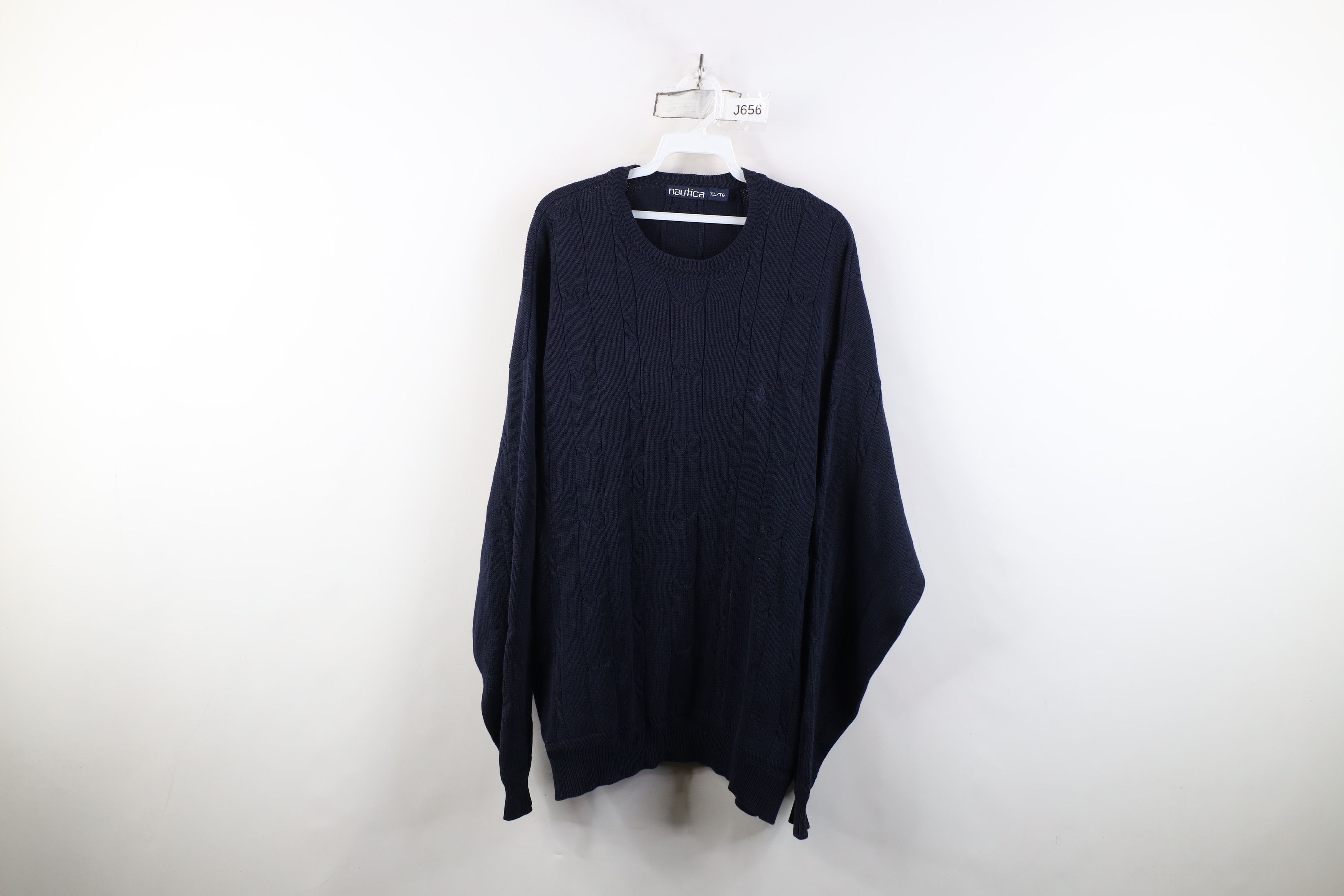 Nautica Vintage 90s Nautica Sailboat Cotton Cable Knit Sweater Blue Size US XL / EU 56 / 4 - 1 Thumbnail