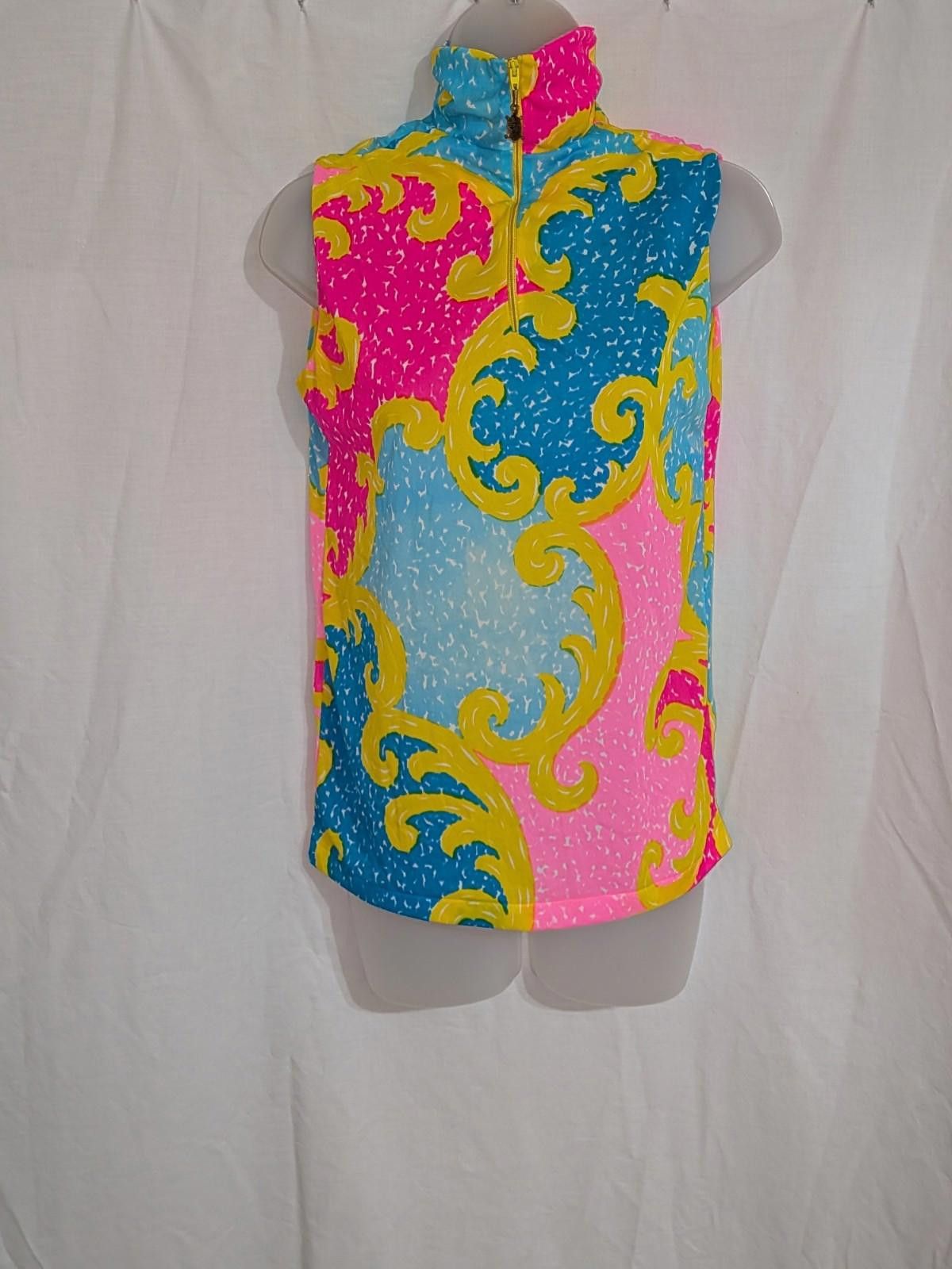 Handmade 80s Handmade Neon Filigree Mock Neck Sleeveless Zip up top Size M / US 6-8 / IT 42-44 - 1 Thumbnail