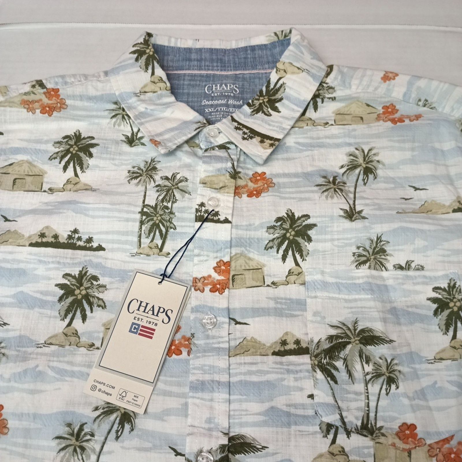Chaps Chaps Chambray Woven Shirt Men's 2XL White Sand Floral Print Size US XXL / EU 58 / 5 - 2 Thumbnail