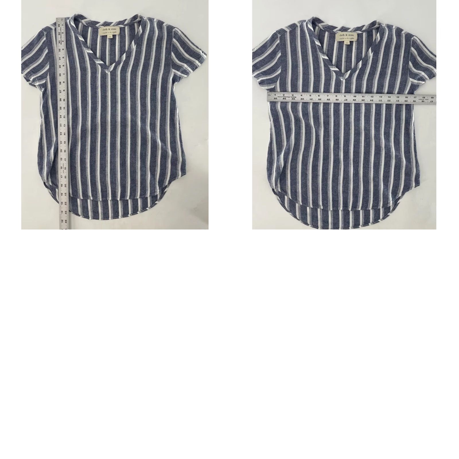 Vintage Cloth & Stone Blue White Stripes V Neck Linen Blend Blouse XS Women Short Sleeve Pullover Knit Casual Boho Modern Shirt Size XS / US 0-2 / IT 36-38 - 8 Thumbnail