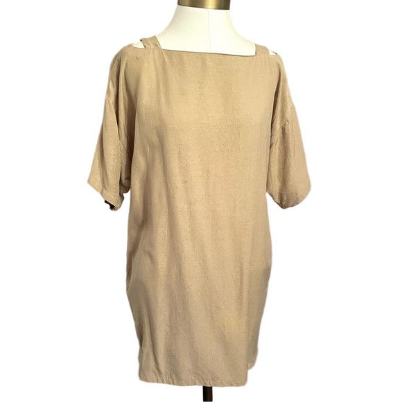 Vintage Vintage Ivory Raw Silk Cut Out Shift Dress - Medium Size M / US 6-8 / IT 42-44 - 3 Thumbnail
