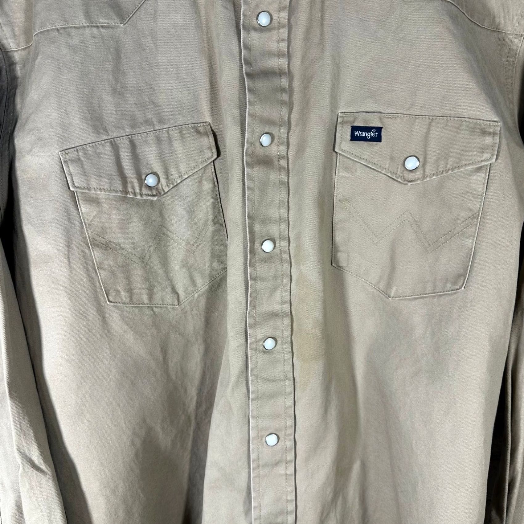 Wrangler Wrangler Mens Tan Khaki Western Pearl Snap Long Sleeve Work Shirt XL Size US XL / EU 56 / 4 - 2 Thumbnail