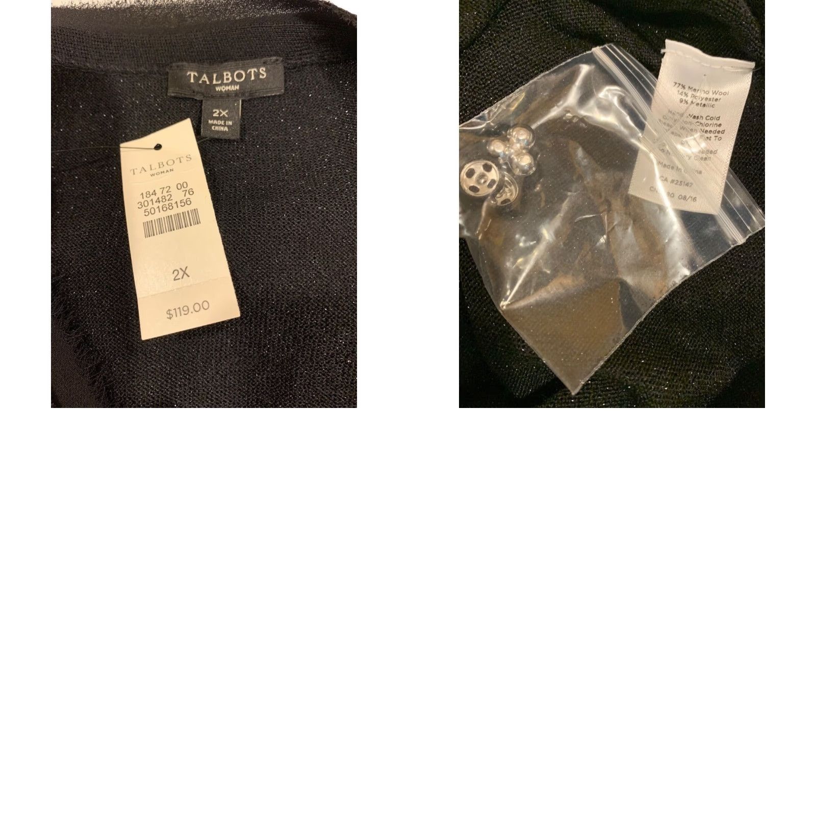 Talbots Talbots Woman 2X New Black Sparkle Metallic Silver Button Cardigan Lightweight W Size XXL / US 16-18 / IT 52-54 - 8 Thumbnail