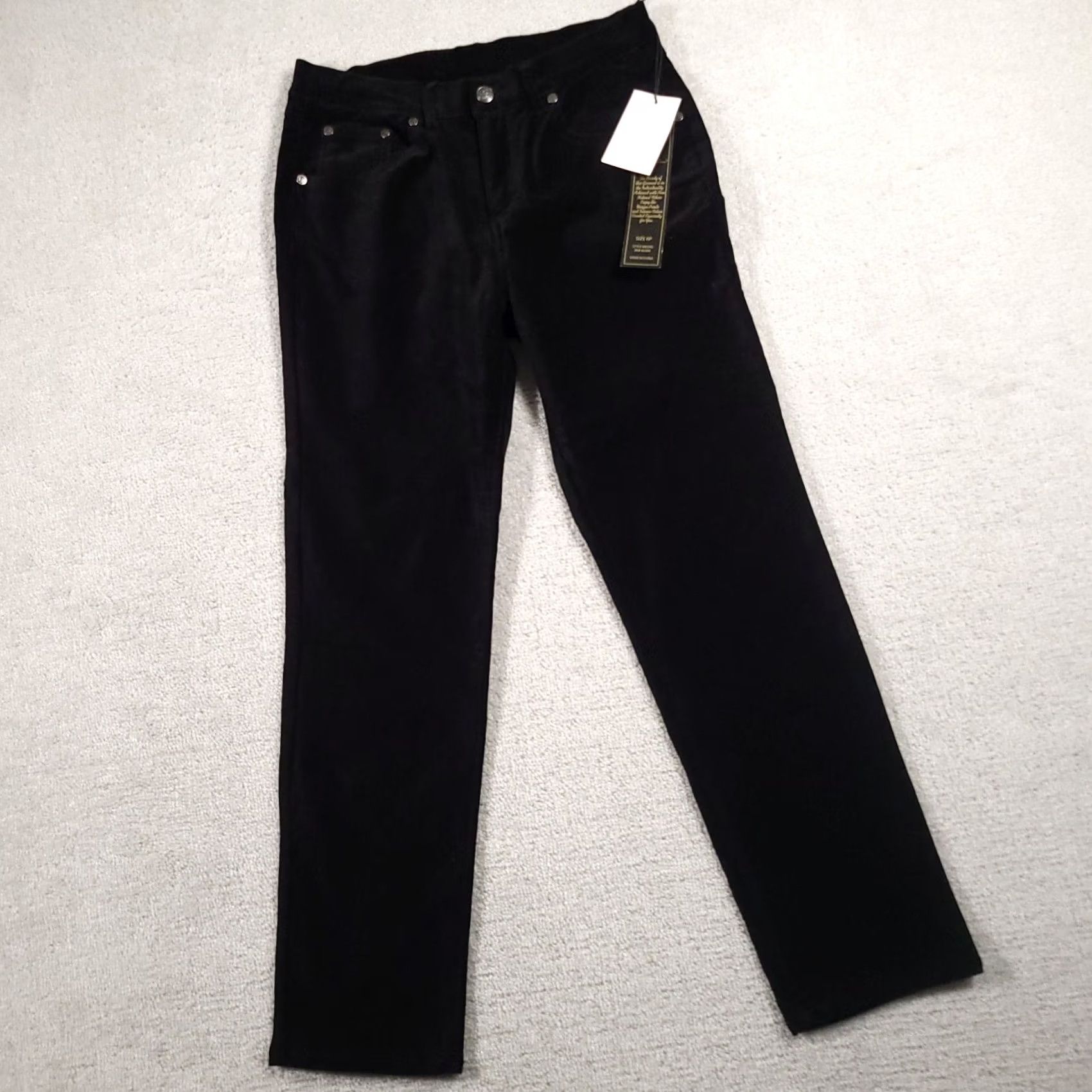 Velour DG2 Diane Gilman Velour Pants Women's 6P Petite Black Stretch Mid-Rise Straight Pants Size 28" / US 6 / IT 42 - 2 Thumbnail