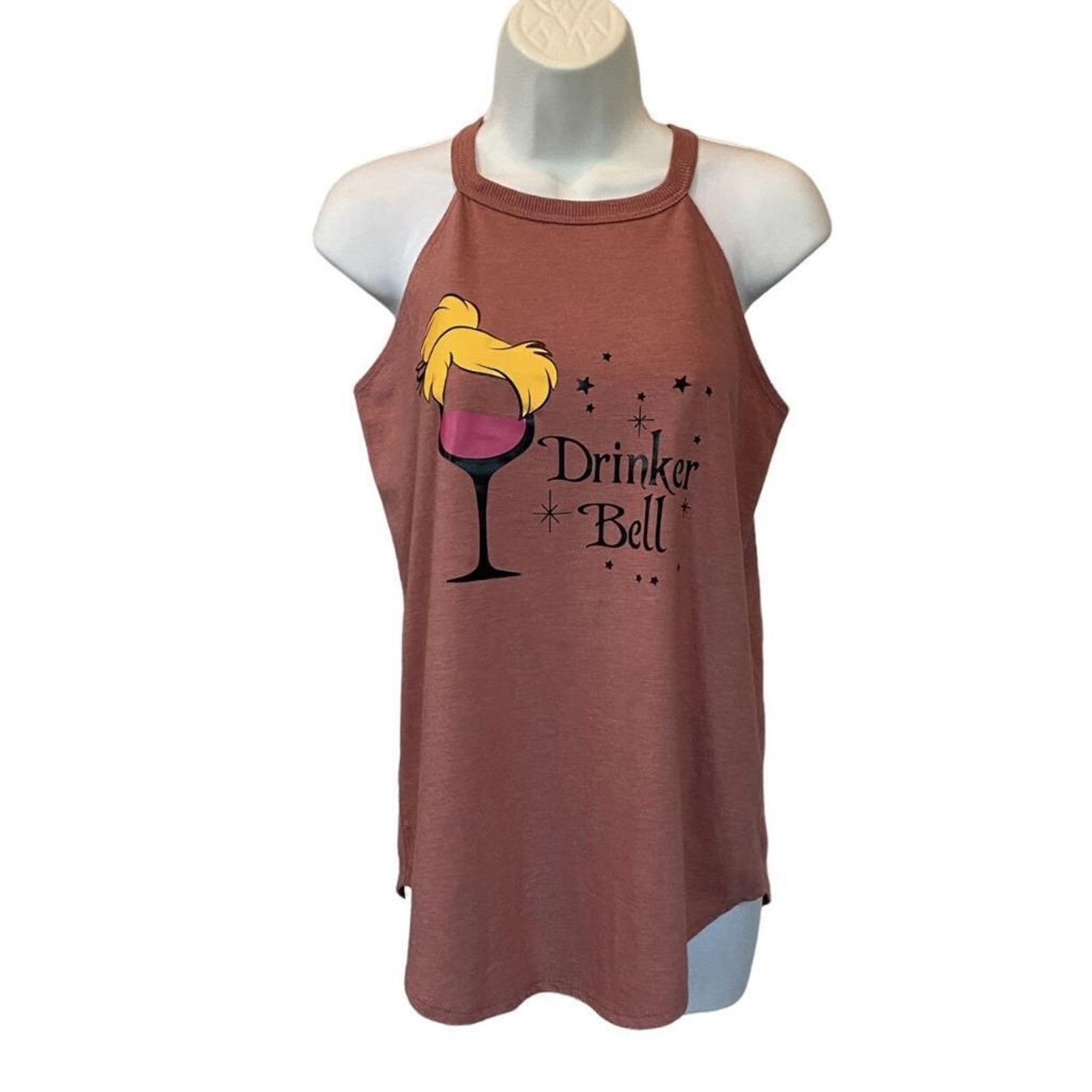 Handmade Drinker Bell Disney Wine Glass Mauve Sleeveless Tank Top Size S / US 4 / IT 40 - 1 Thumbnail