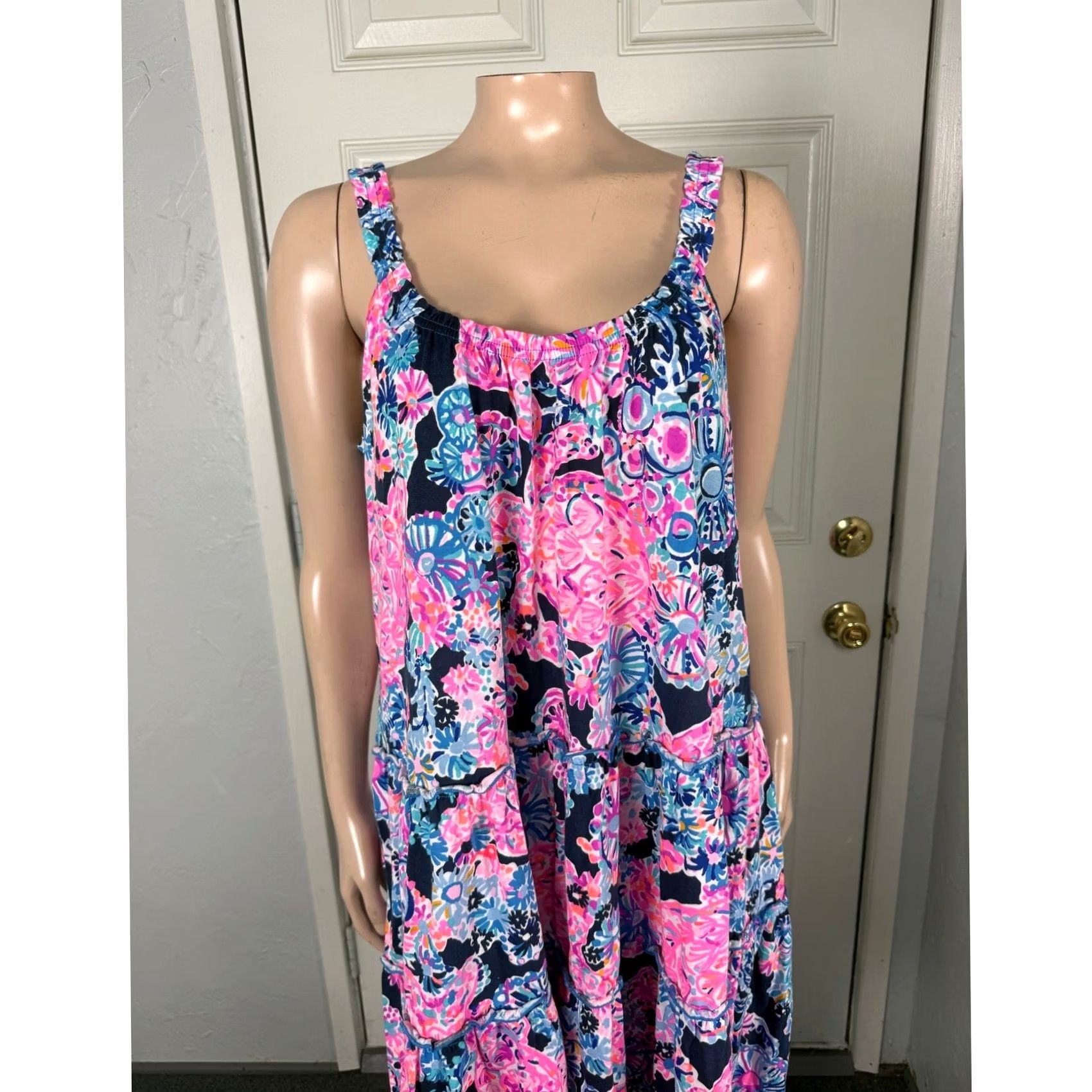 Lilly Pulitzer Lilly Pulitzer Loro Swing Women's Dress Floral Sleeveless Knit Cotton M Blue Short A-Line Beach Casual pull over Shirt? Size M / US 6-8 / IT 42-44 - 2 Thumbnail