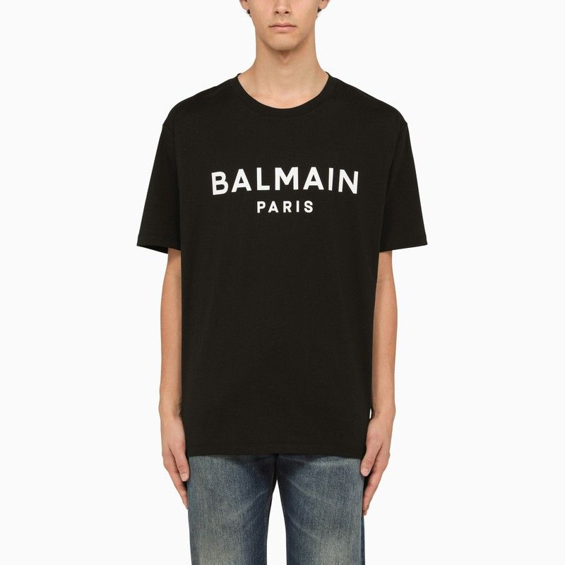 image of Balmain Black Crew-Neck T-Shirt With Logo, Men's (Size Medium)