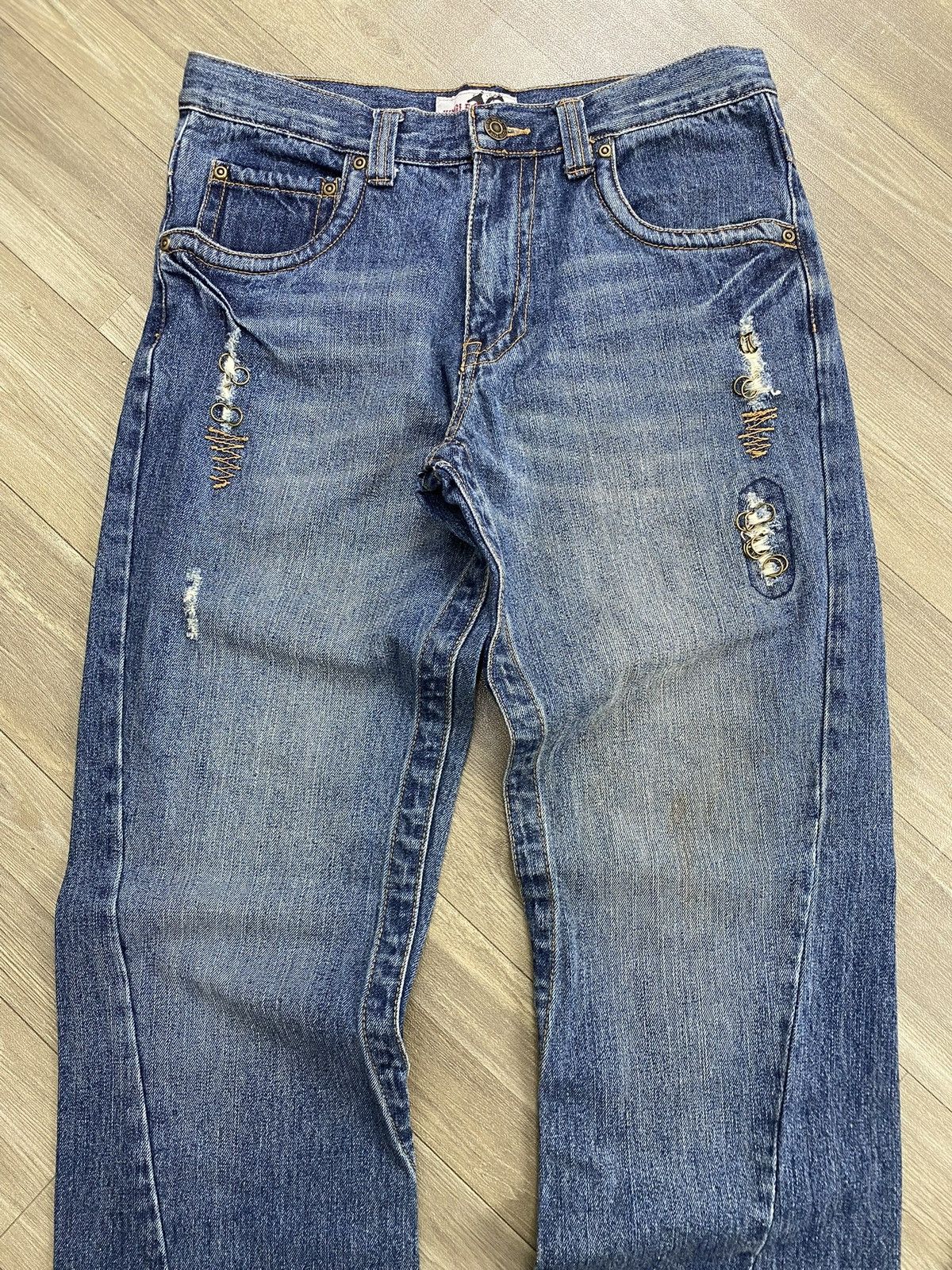 If Six Was Nine 2000s Jungle Storm Distressed Lgb Style Bootcut Flared Jeans Size US 30 / EU 46 - 3 Thumbnail