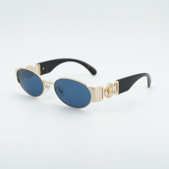 Versace Versace VE2299 100280 Sunglasses Gold Oval Frame, Dark Blue Size ONE SIZE - 1 Thumbnail