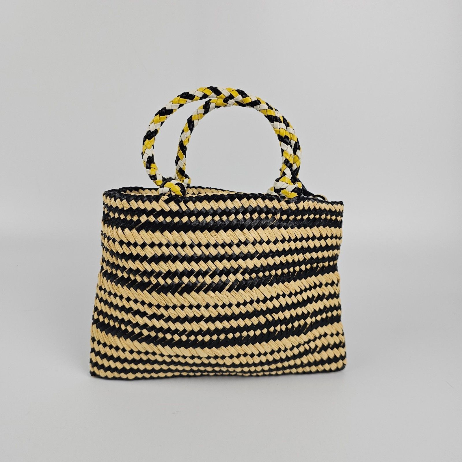 Prada PRADA Two-Tone Striped Black Yellow Raffia Shopper Shoulder Size ONE SIZE - 9 Thumbnail