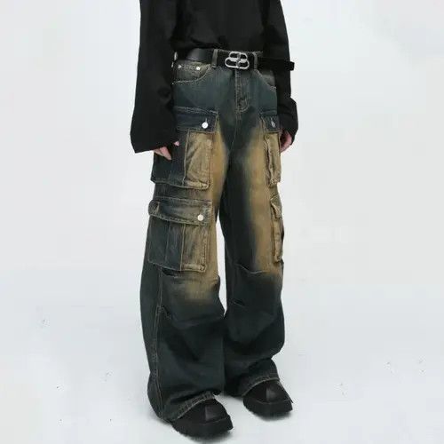 Japanese Brand × Jean Retro washed distressed workwear loose wide leg jeans Size US 32 / EU 48 - 3 Thumbnail