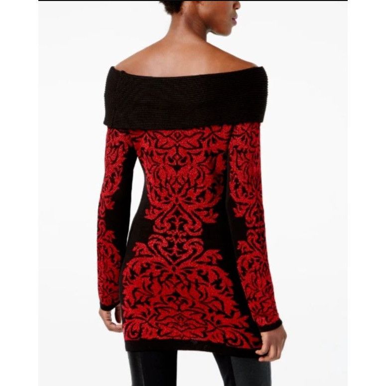 Other INC International Concepts L Red Black Baroque Knit Off Shou Size L / US 10 / IT 46 - 8 Thumbnail