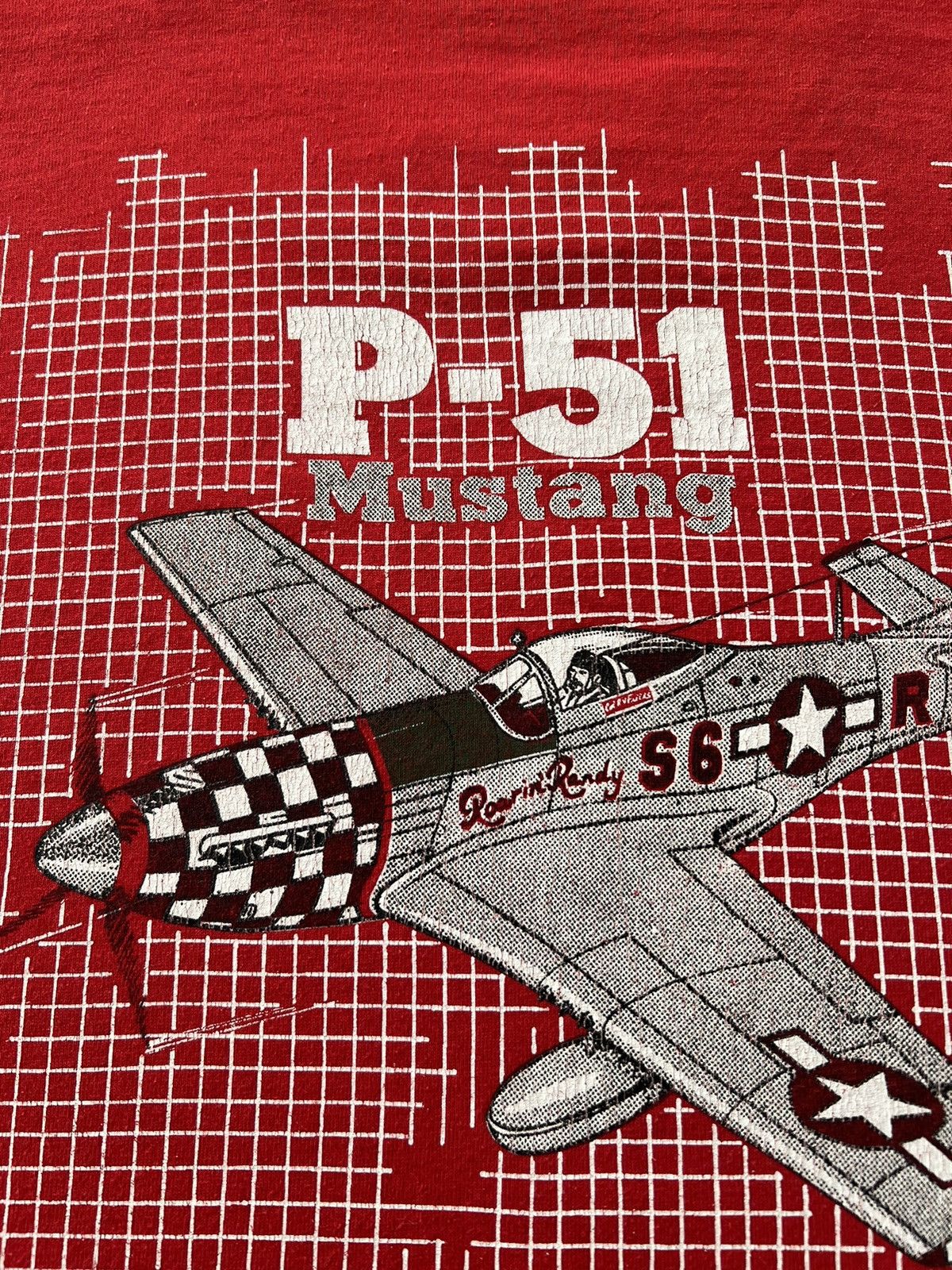 Vintage Vintage 90s P-51 Mustang Fighter-Bomber Airplane Red T-shirt Size US XL / EU 56 / 4 - 12 Thumbnail