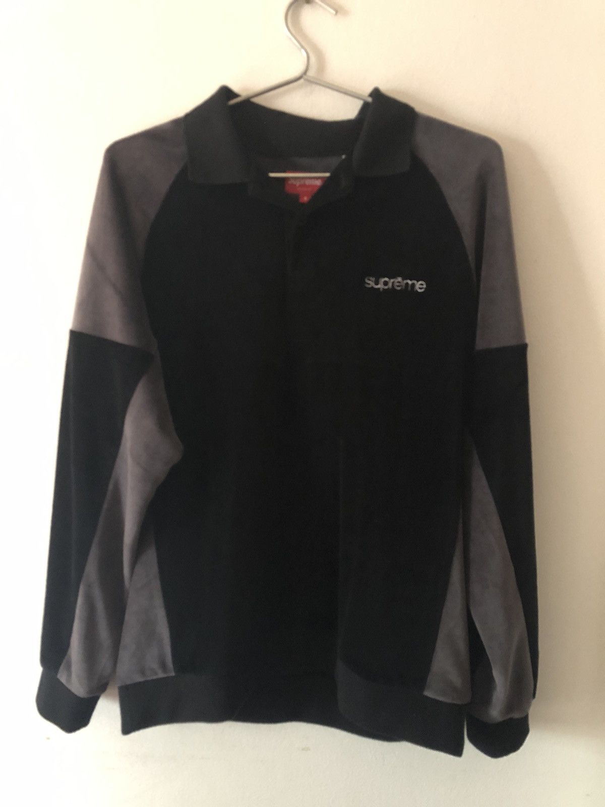 image of Supreme Paneled Velour Polo in Black, Men's (Size Small)