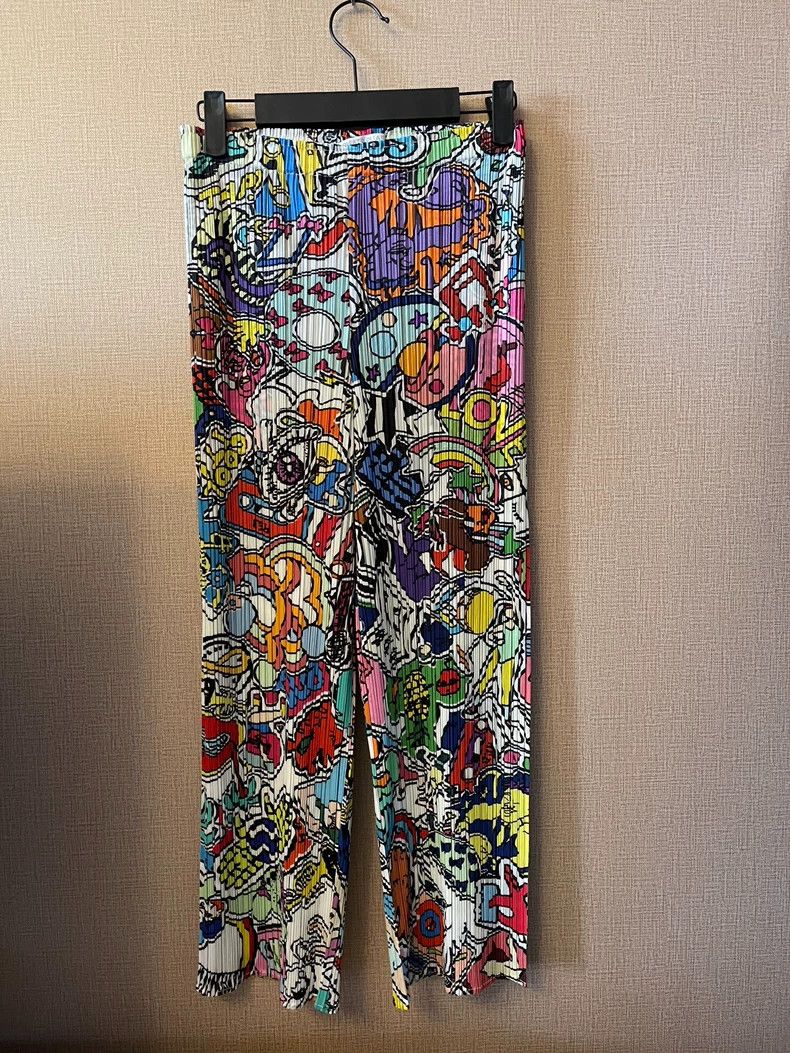 Issey Miyake Issey Miyake size:2 Colorful graffiti straight-leg pants Size 31" - 1 Thumbnail
