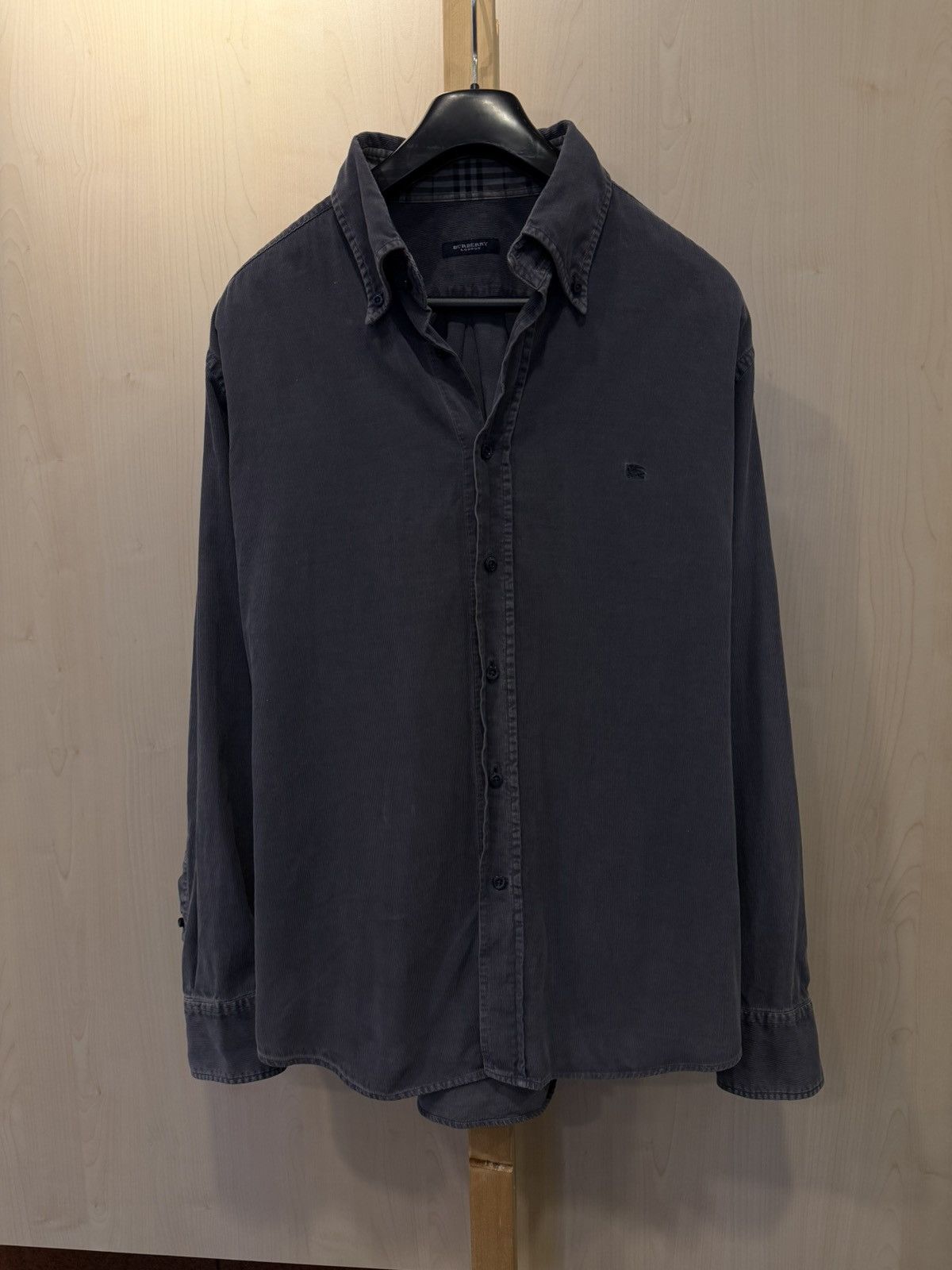 Burberry London Dark Grey Shirt Nova Check Collar Size L