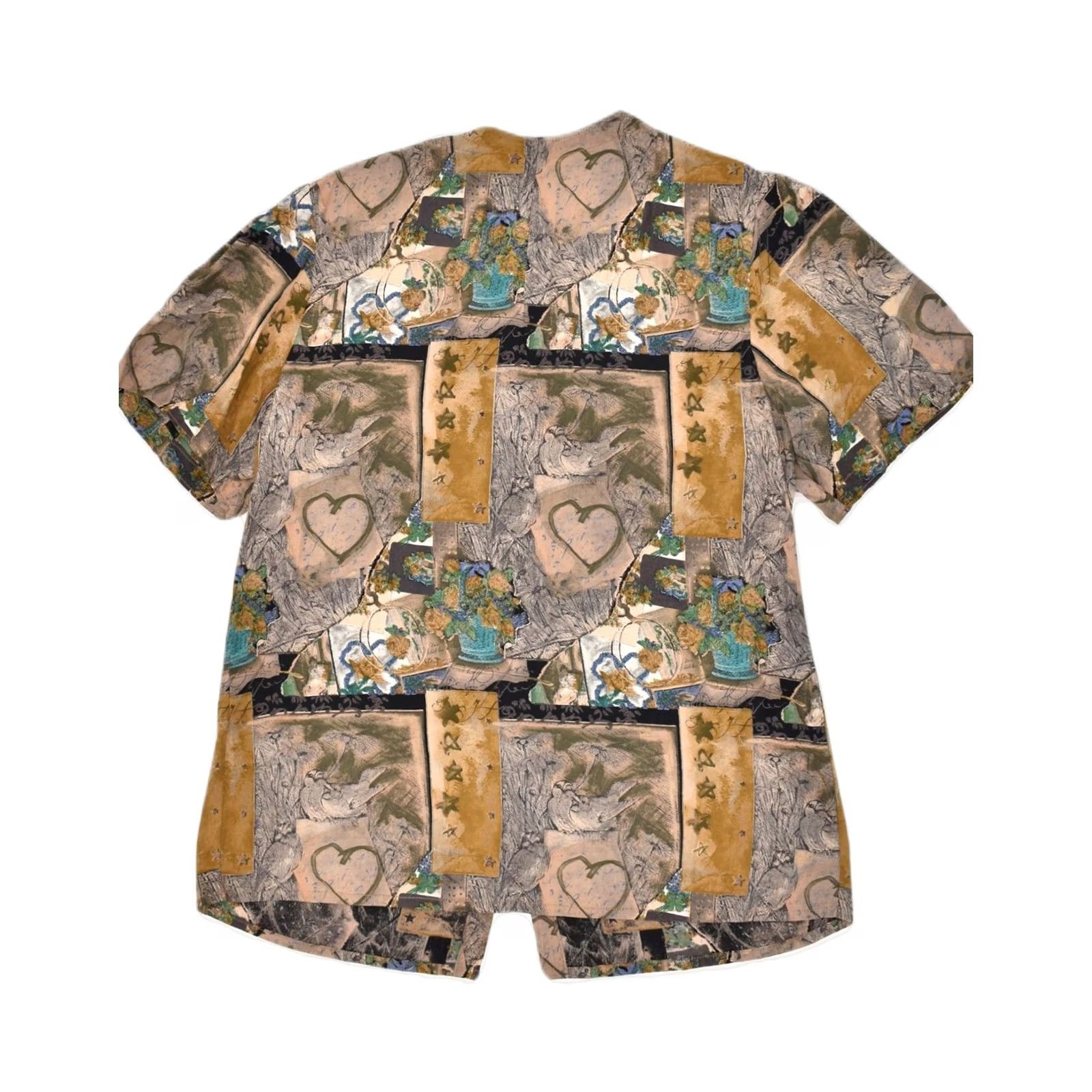 Vintage VINTAGE Brown Patchwork Viscose Blouse Shirt Womens UK 18 XL Short Sleeve MG05 Size XL / US 12-14 / IT 48-50 - 2 Thumbnail