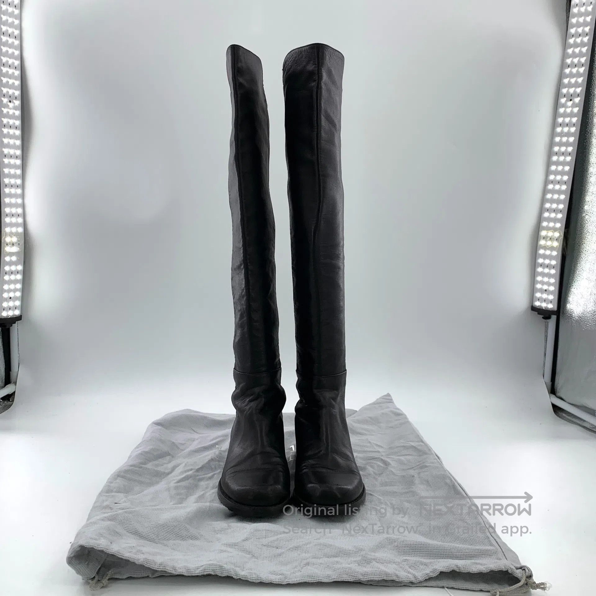 Swarovski SW Black round toe leather casual flat high boots| Size US 12 / IT 42 - 8 Thumbnail