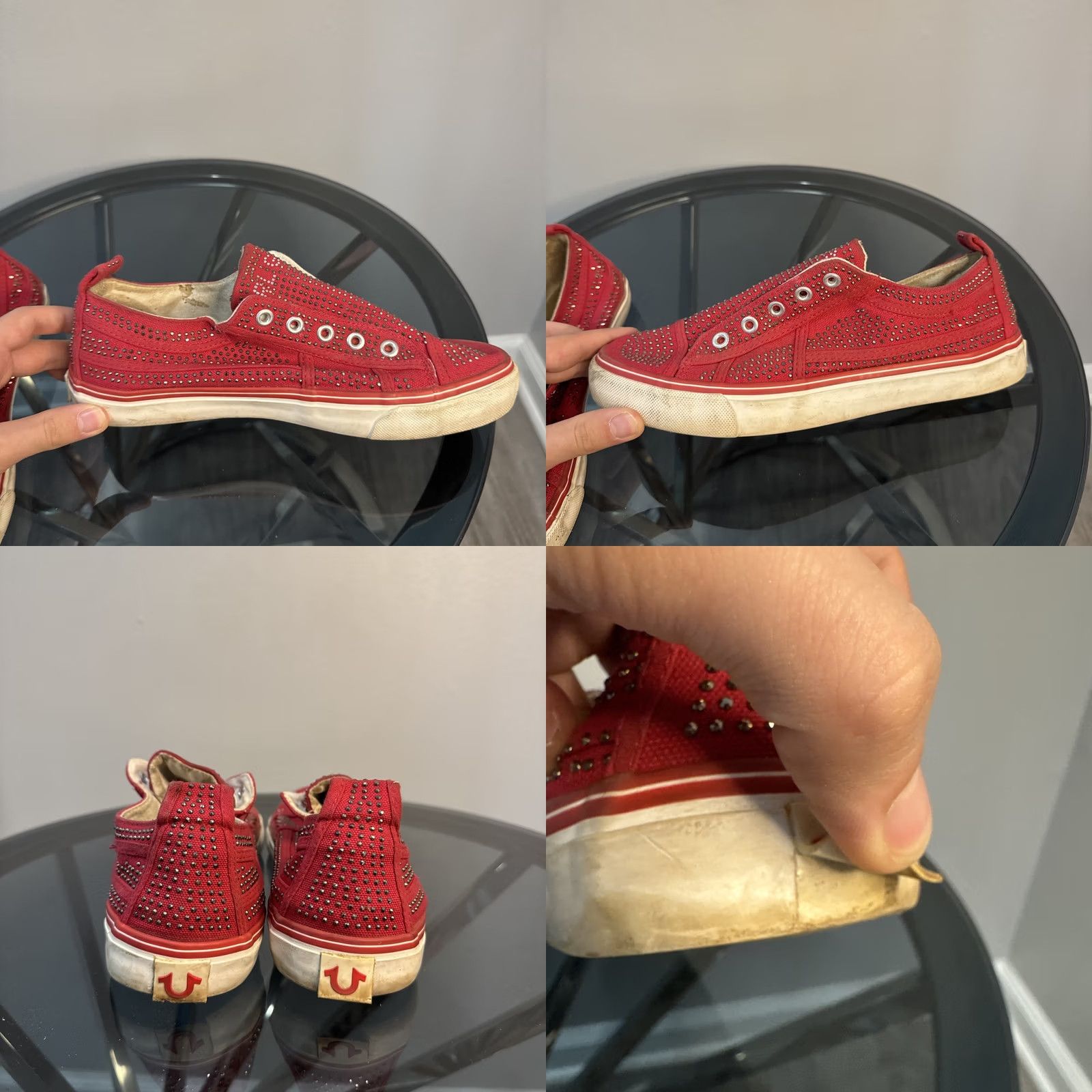 True Religion VINTAGE True Religion Sneakers Woman Red Size 8 Rhinestone-Studded Canvas Slip-On Shoes Women Sneaker 8 Red Womens Size US 8 / IT 38 - 8 Thumbnail