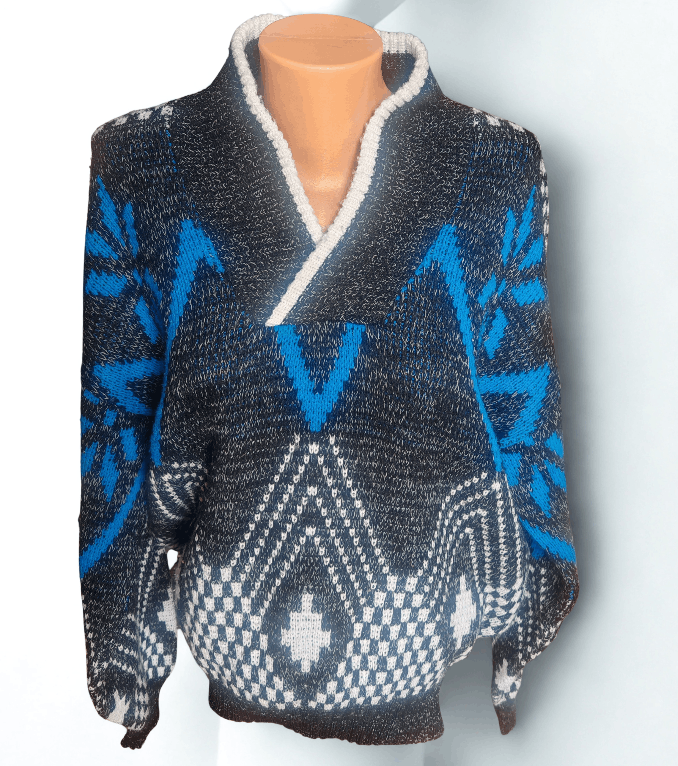 Vintage Vintage 90s Funky Geometric Print Jumper Shawl Collar size M Size US M / EU 48-50 / 2 - 4 Thumbnail
