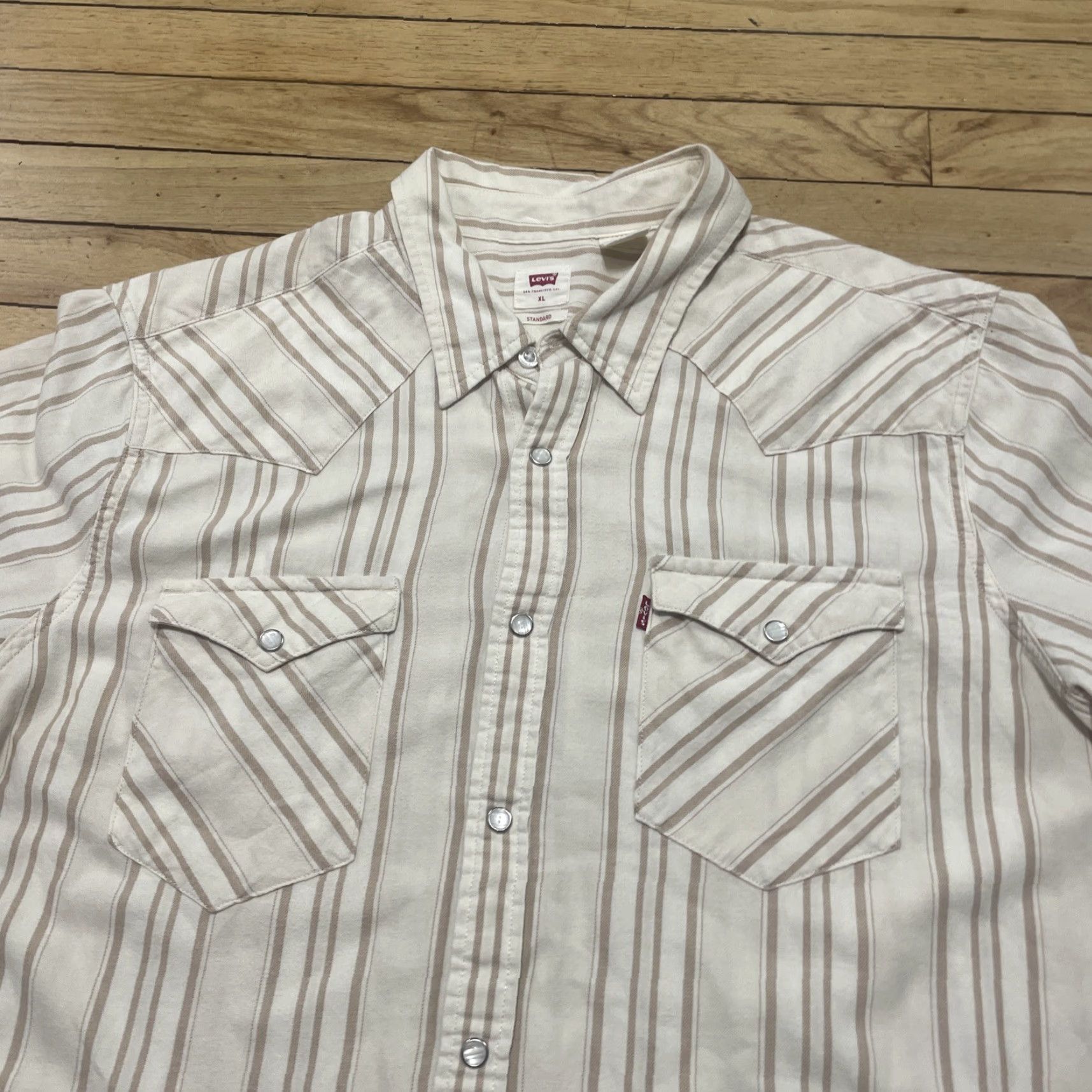Levi's Levis Western Pearl Snap Cowboy Shirt Men XL Brown Cream Vertical Striped Capsule Size US XL / EU 56 / 4 - 4 Thumbnail