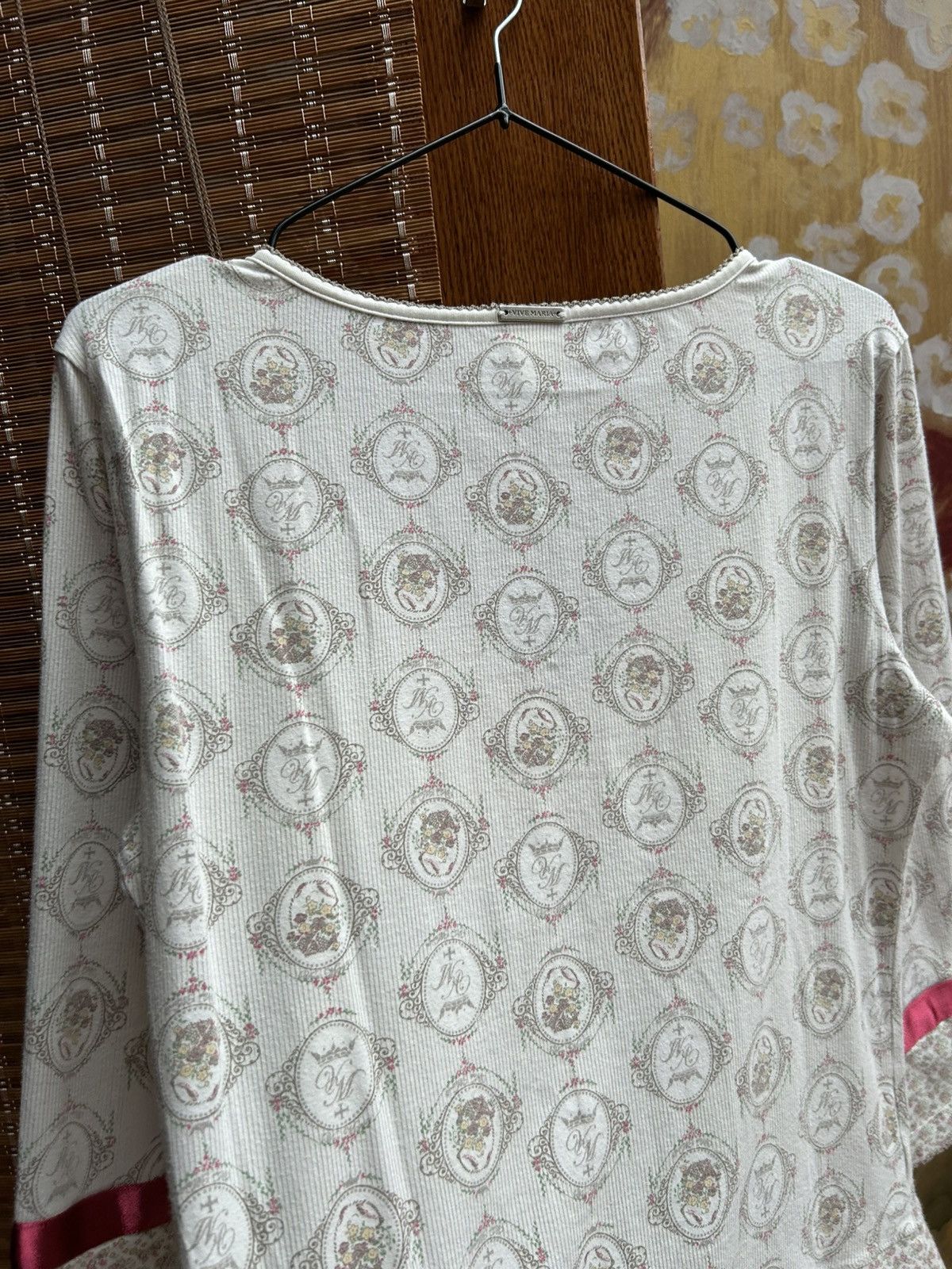 Vintage Vive Maria Scoop Neck Ruched Bow Medallion 3/4 Sleeve Top S Size L / US 10 / IT 46 - 4 Thumbnail