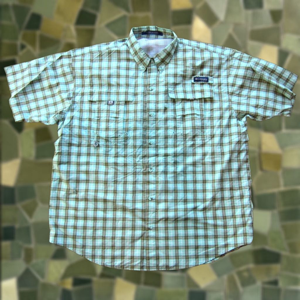 Vintage Columbia Short Sleeve Shirt Men Large Nylon Plaid Blue Brown Vented Button-Up Size US L / EU 52-54 / 3 - 1 Thumbnail