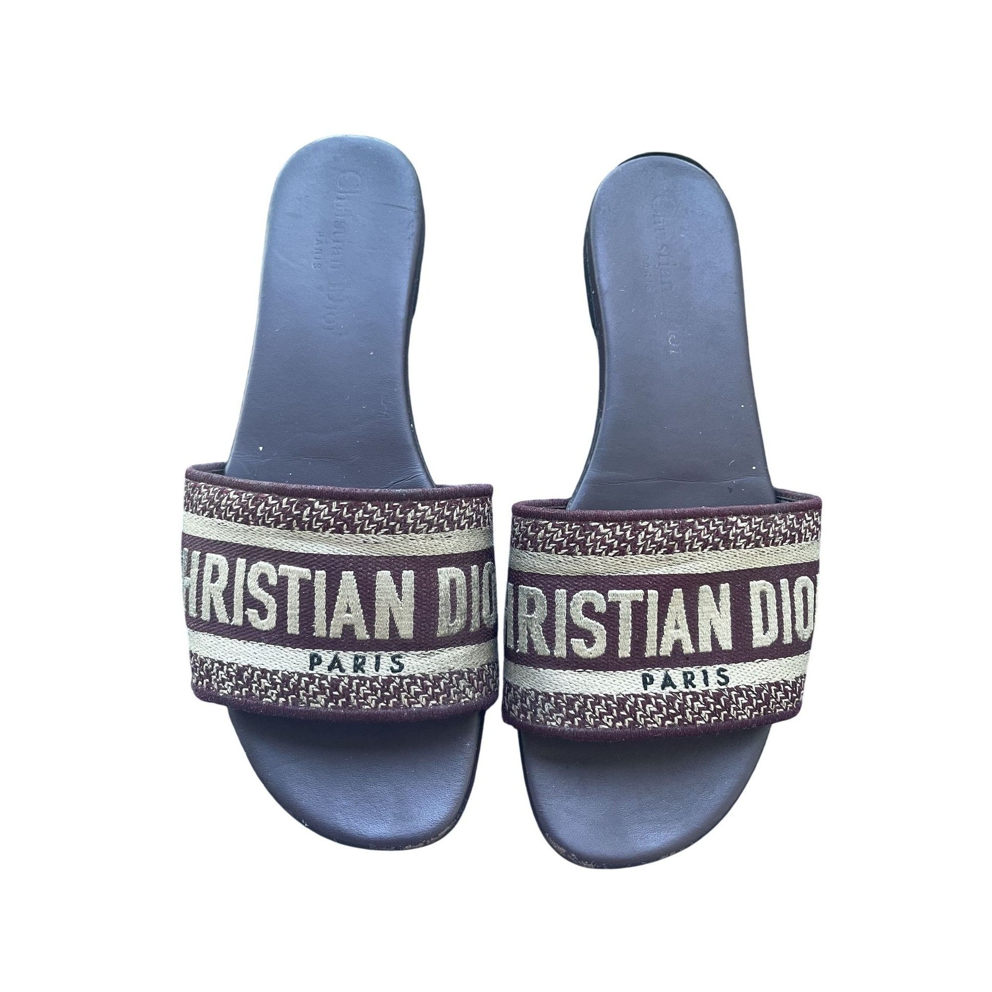 Hermes Christian Dior Paris Burgundy & Beige Embroidered Slide Sand Size US 6 / IT 36 - 1 Thumbnail