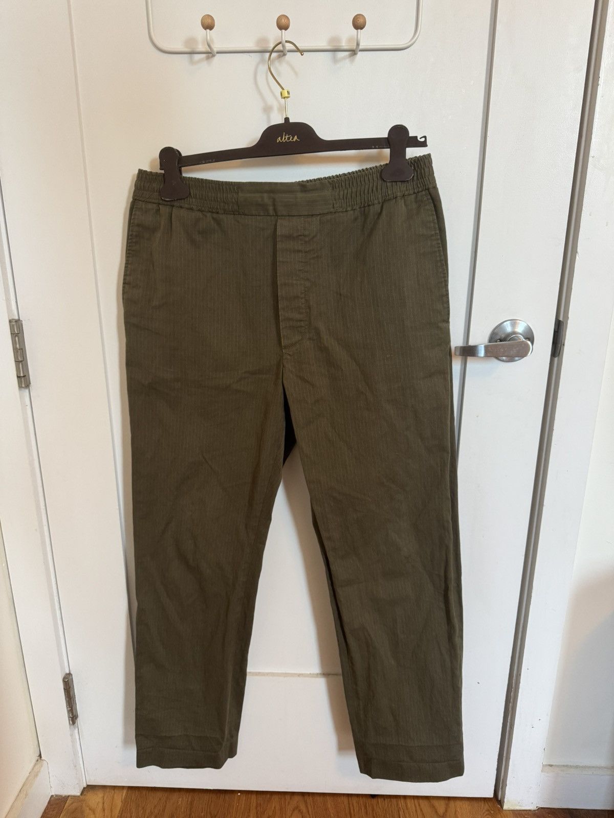 Acne Studios Acne Studios cropped green pinstripe trouser Size US 32 / EU 48 - 1 Thumbnail