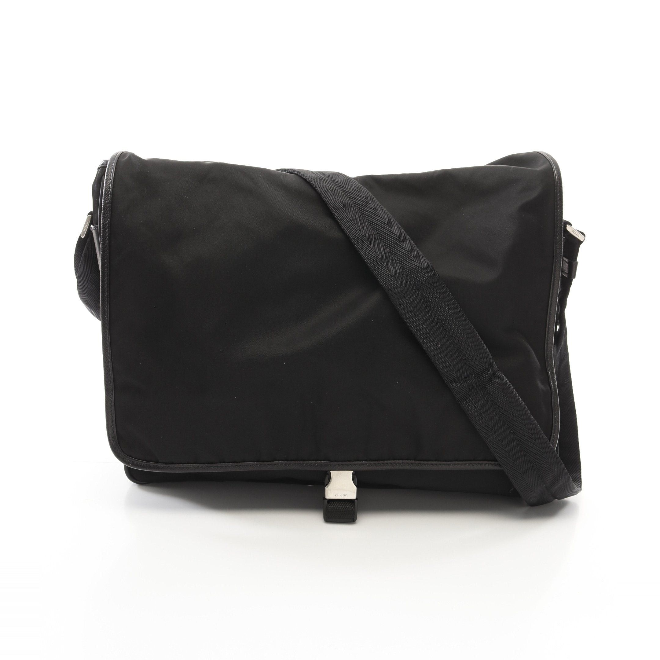 Prada Viaggio Shoulder Bag Nylon Saffiano Leather Black, Women's