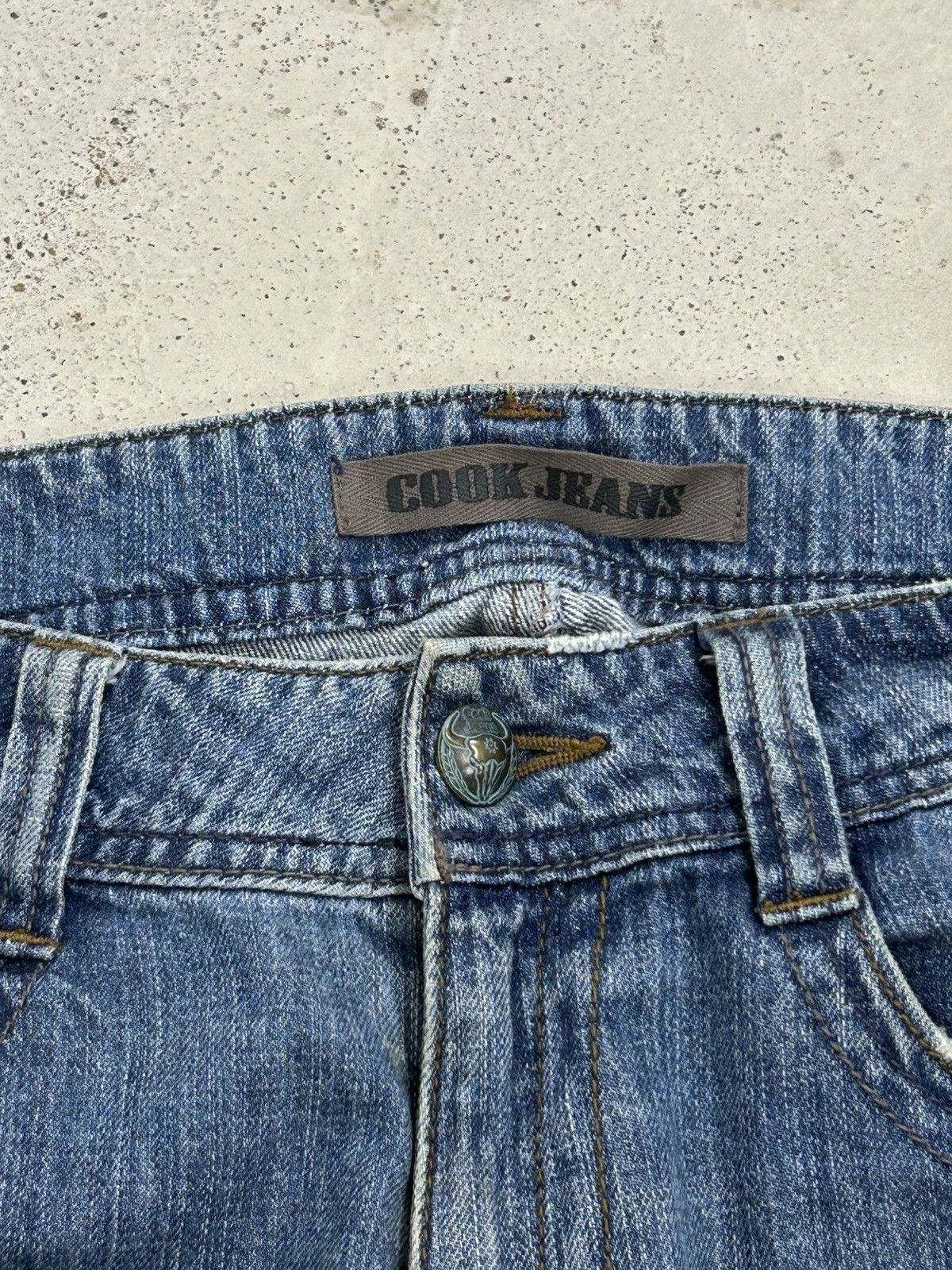 Japanese Brand Cook Jeans Baggy Distressed Denim Knee Panel Whisker Stacked Size US 31 - 14 Thumbnail