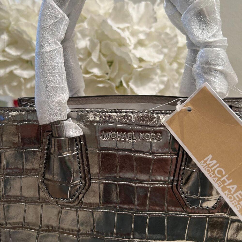 Michael Kors MICHAEL Michael Kors Croc Embossed Messenger Gunmetal Bag Size ONE SIZE - 3 Thumbnail