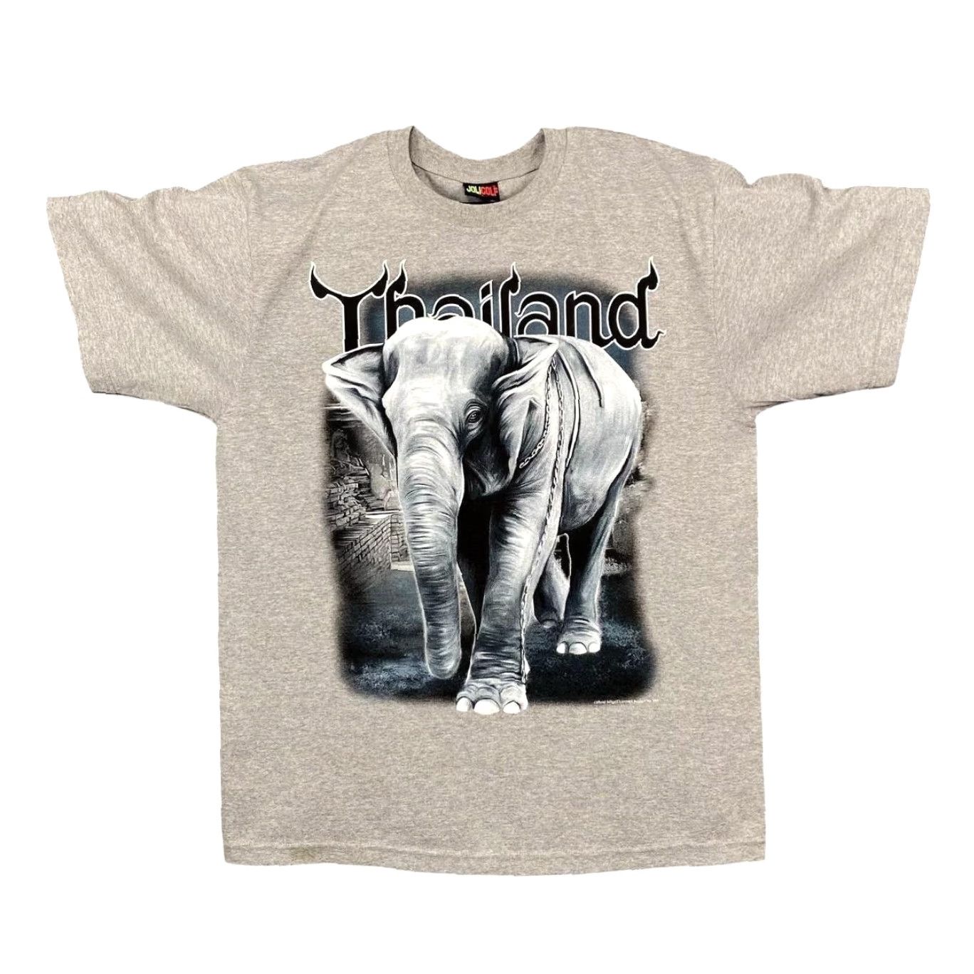 Vintage VINTAGE Joligolf “Thailand” Elephant Spellout Souvenir Graphic T-Shirt Large Grey Men Short Sleeve Cotton Swing Size US L / EU 52-54 / 3 - 2 Thumbnail
