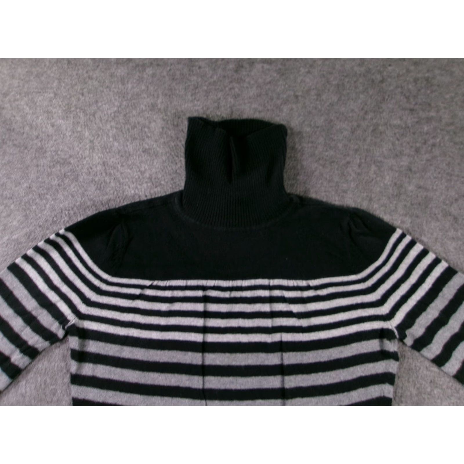 Vintage ANA Sweater Women M Petite Black Gray Striped Turtleneck Cashmere Blend Pullover Size M / US 6-8 / IT 42-44 - 2 Thumbnail