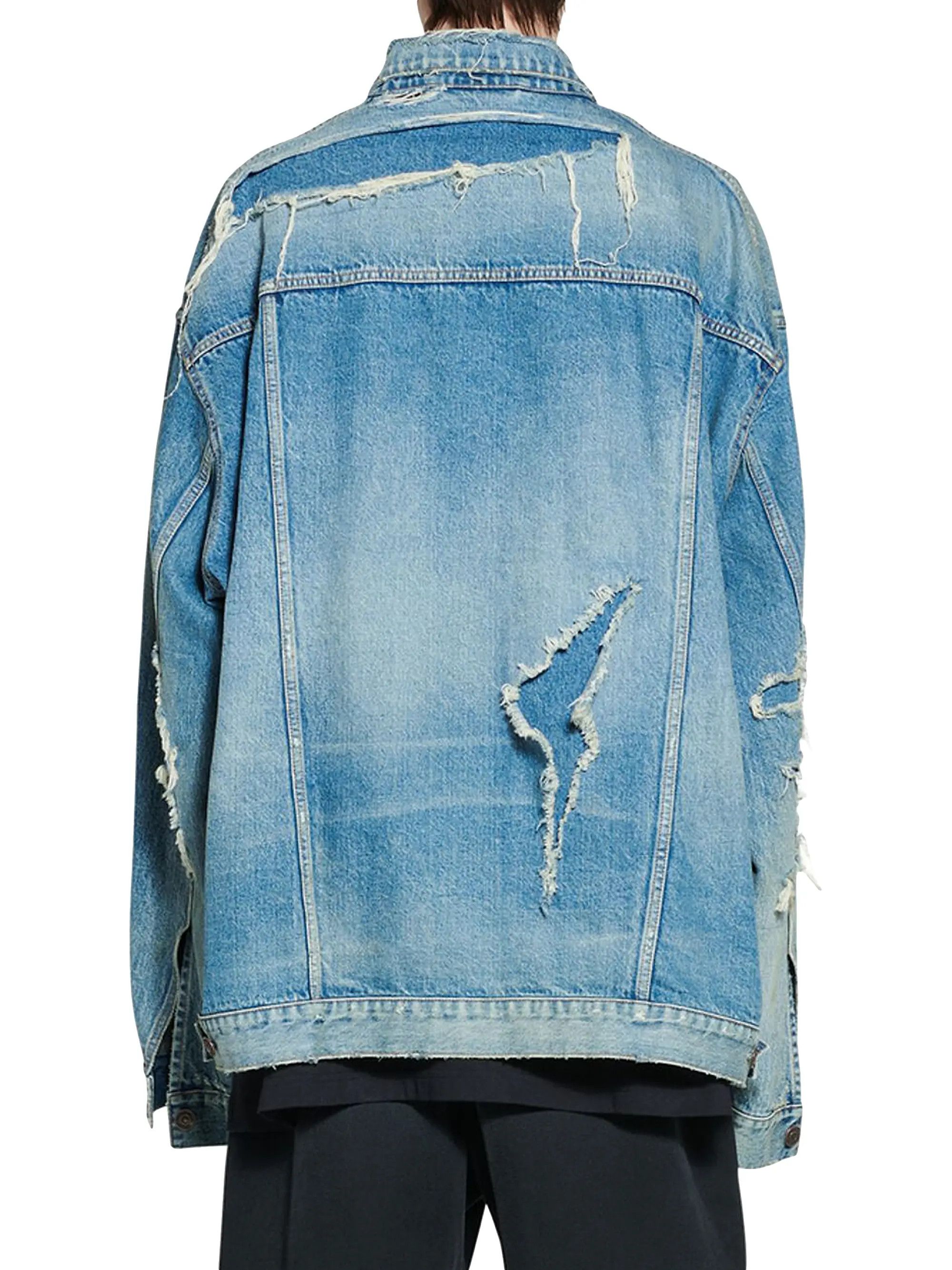 Balenciaga o1w1db10126 Patched Destroyed Jacket in Blue Size US XXL / EU 58 / 5 - 5 Thumbnail