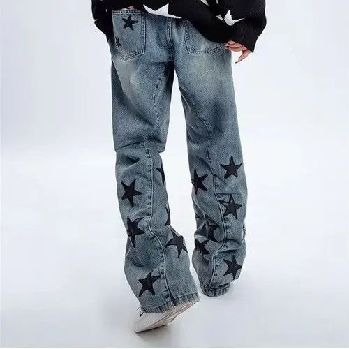 Japanese Brand × Jean High street washed embroidered star patch jeans Size US 32 / EU 48 - 4 Thumbnail