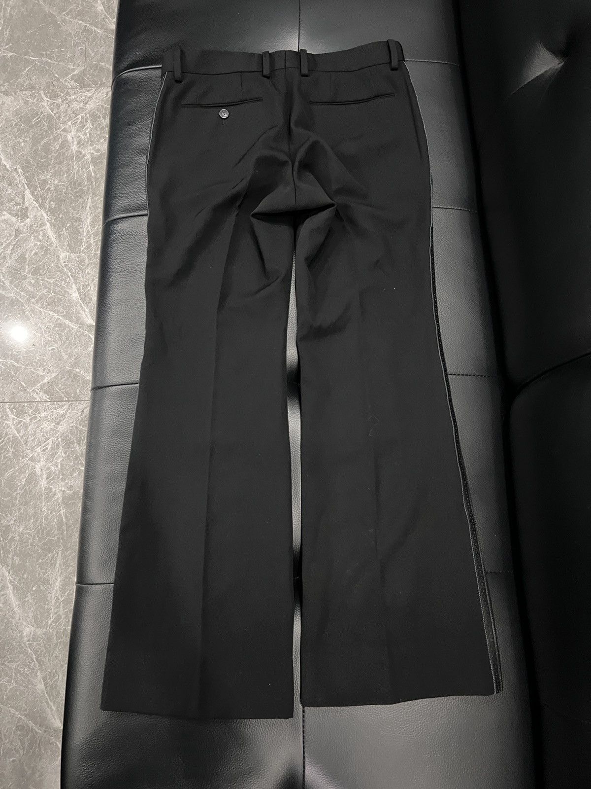 Number (N)ine Number (N)ine FW06 “Noir” Runway Leather Stripe Flared Trous Size 38R - 2 Thumbnail