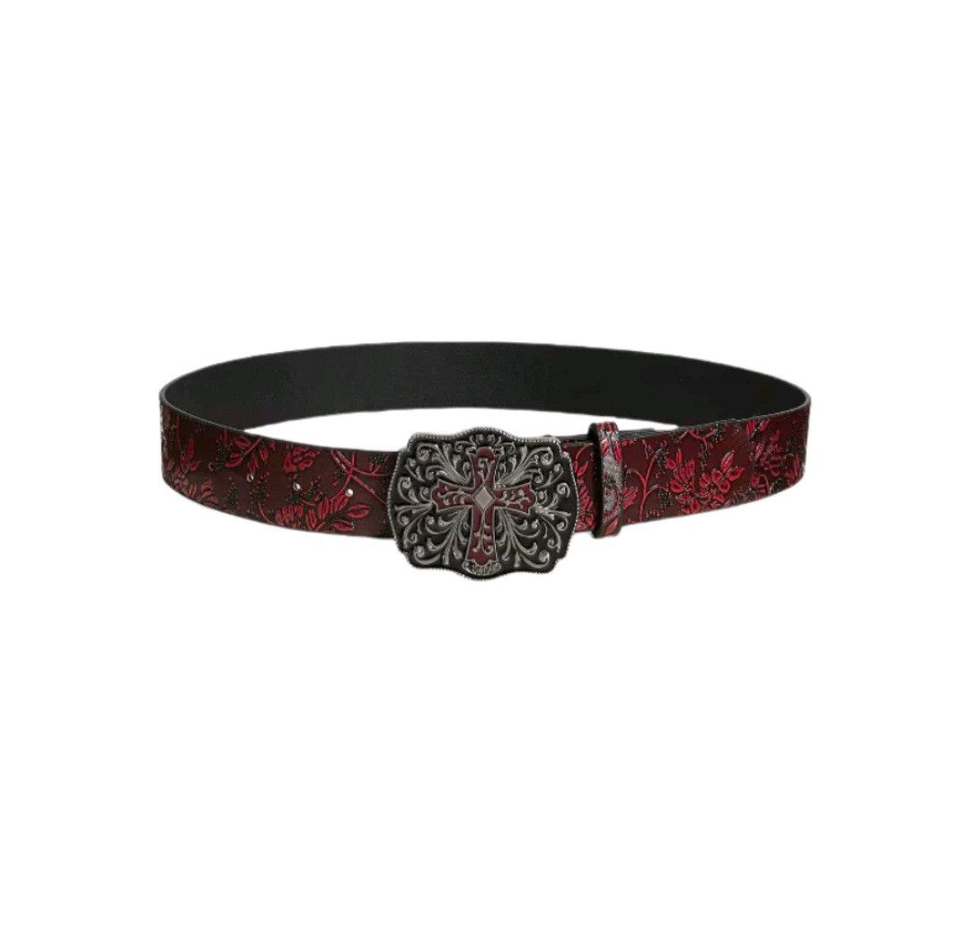 Japanese Brand 💥Punk rockers flowers burgendy streetwear belt Size ONE SIZE - 2 Thumbnail
