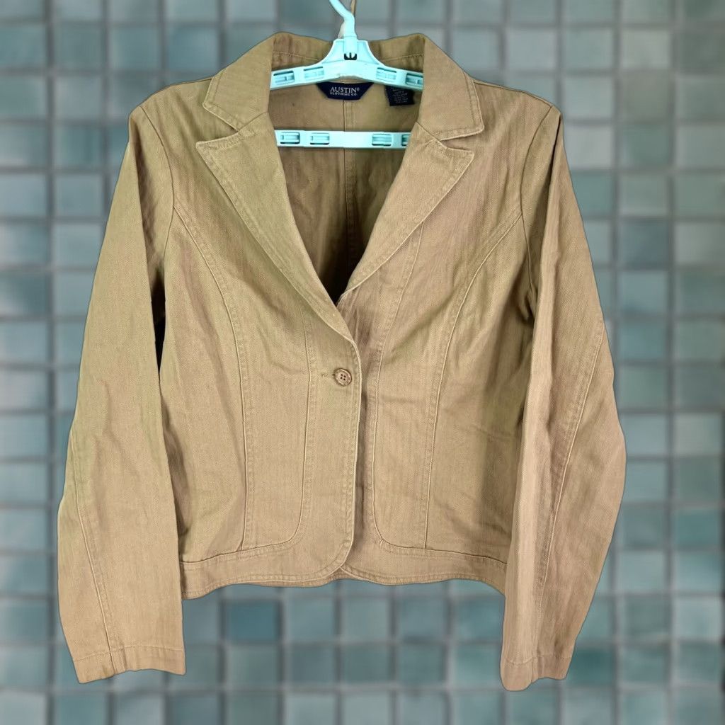 Gustin VINTAGE Austin Blazer Womens Notched Brown 100% Cotton Single-Breasted Tailored 42 in Chest Regular M Size Size M / US 6-8 / IT 42-44 - 1 Thumbnail