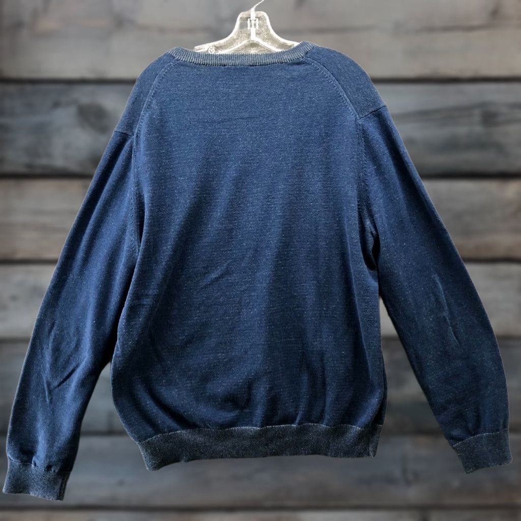 Express EXPRESS V-Neck Sweater Mens XL Blue Pullover 100% Cotton Casual Knit Pullover Long Sleeve Size US XL / EU 56 / 4 - 1 Thumbnail