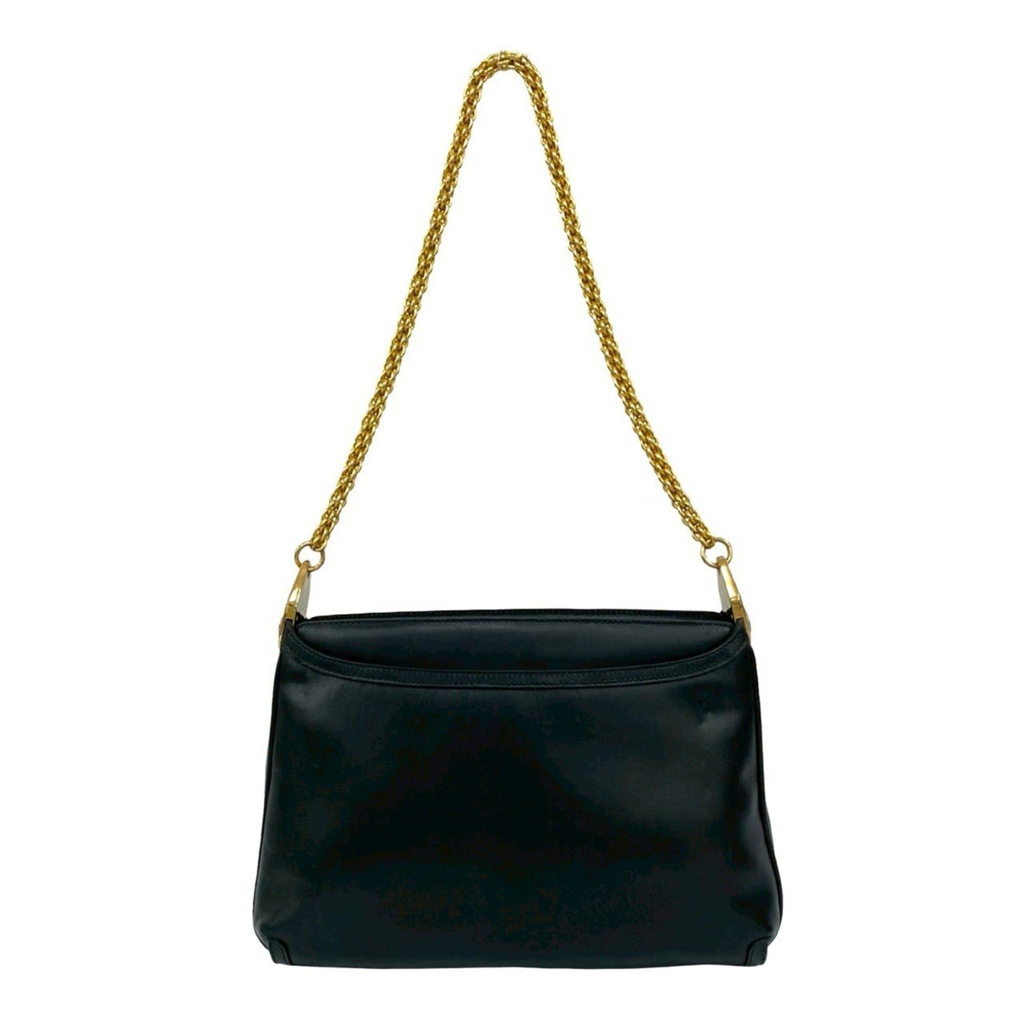 GUCCI Old Gucci GG Logo Leather Chain Semi-One Shoulder Bag Black 