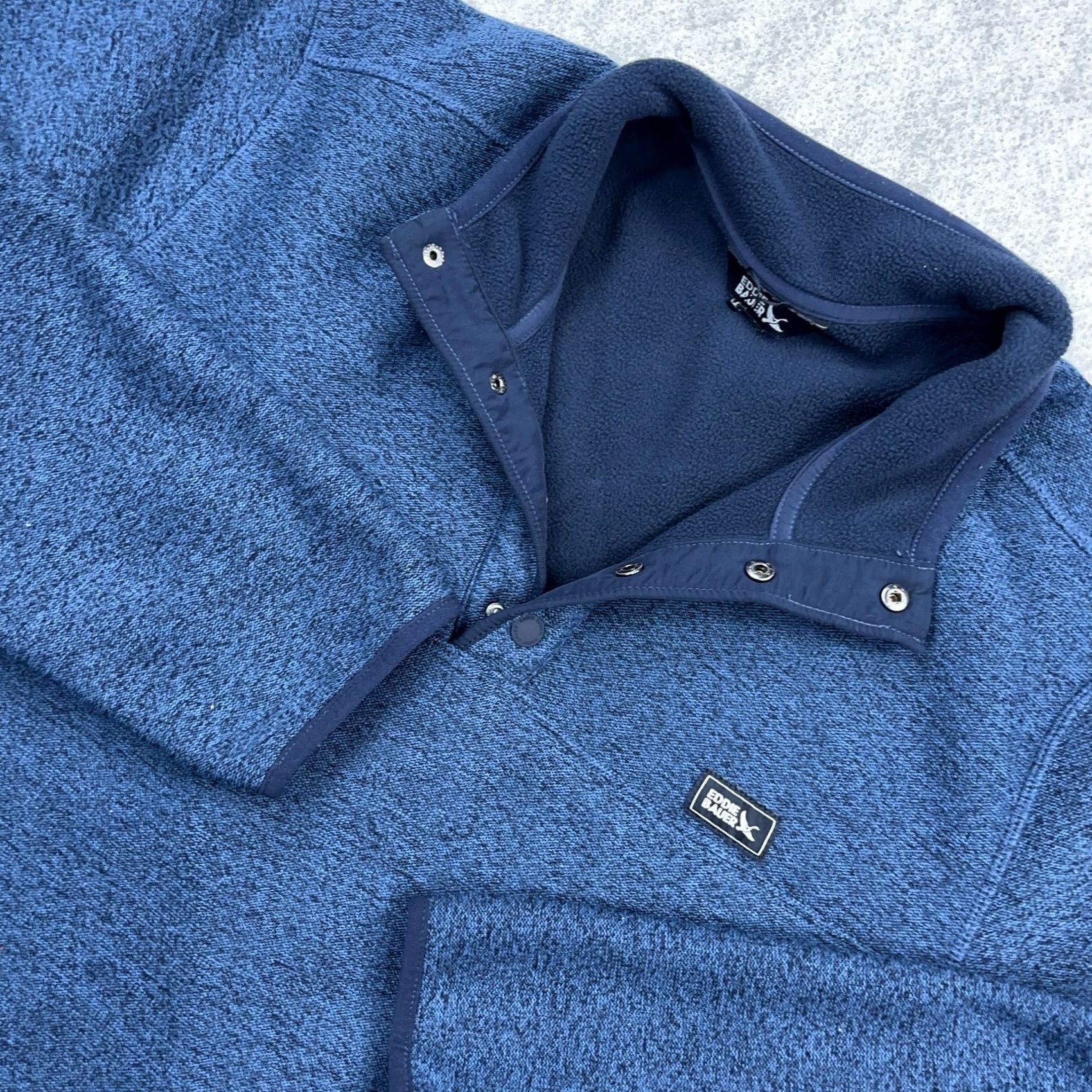 Eddie Bauer Eddie Bauer Sweater Men XL Heather Blue Pullover Fleece Pockets 1/4 Zip Zipper Mock Neck Size US XL / EU 56 / 4 - 2 Thumbnail