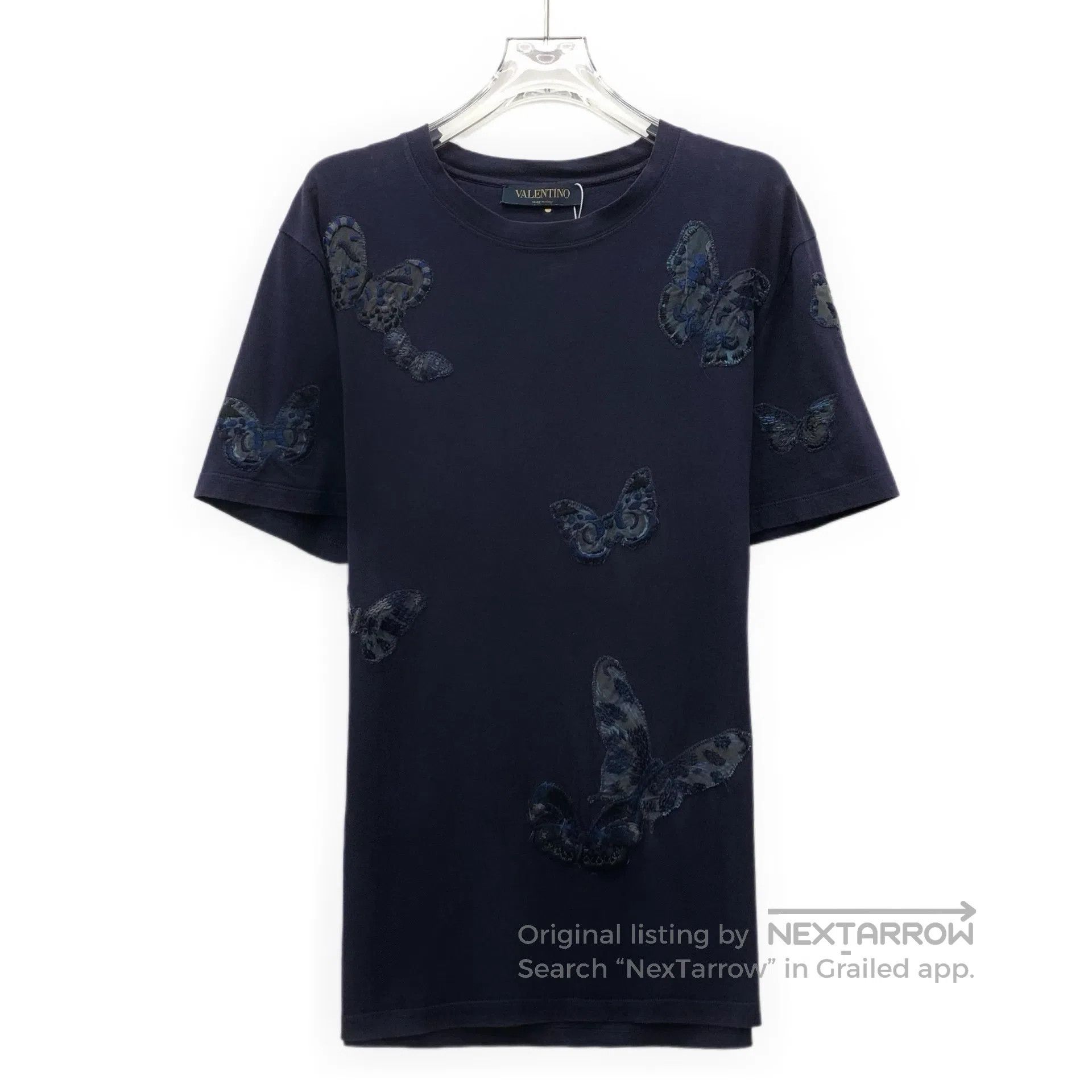 Valentino Valentino Dark blue butterfly embroidered cotton round-nec Size US S / EU 44-46 / 1 - 1 Thumbnail
