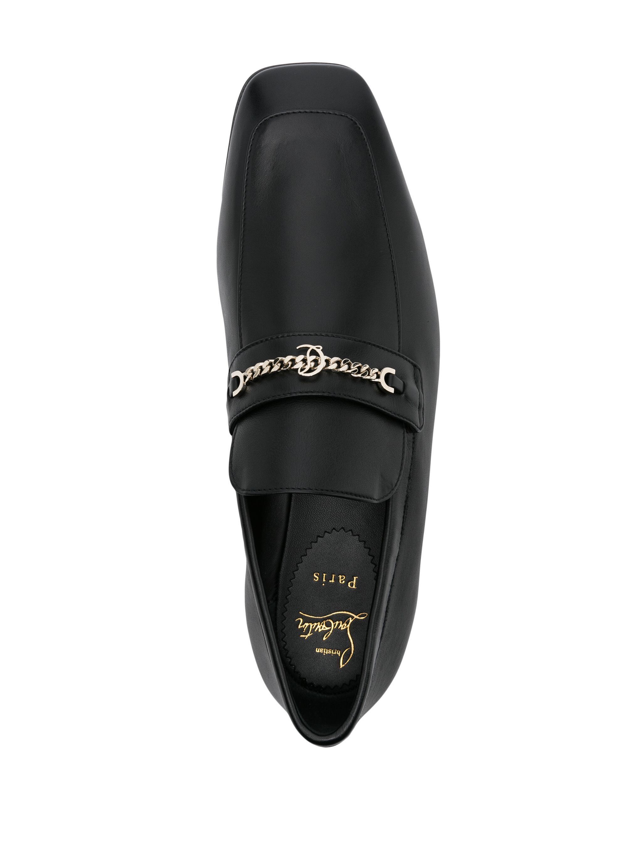 Christian Louboutin os11x0125 MJ Moc Chain-Link Leather Loafers in Black Size US 12 / EU 45 - 4 Thumbnail