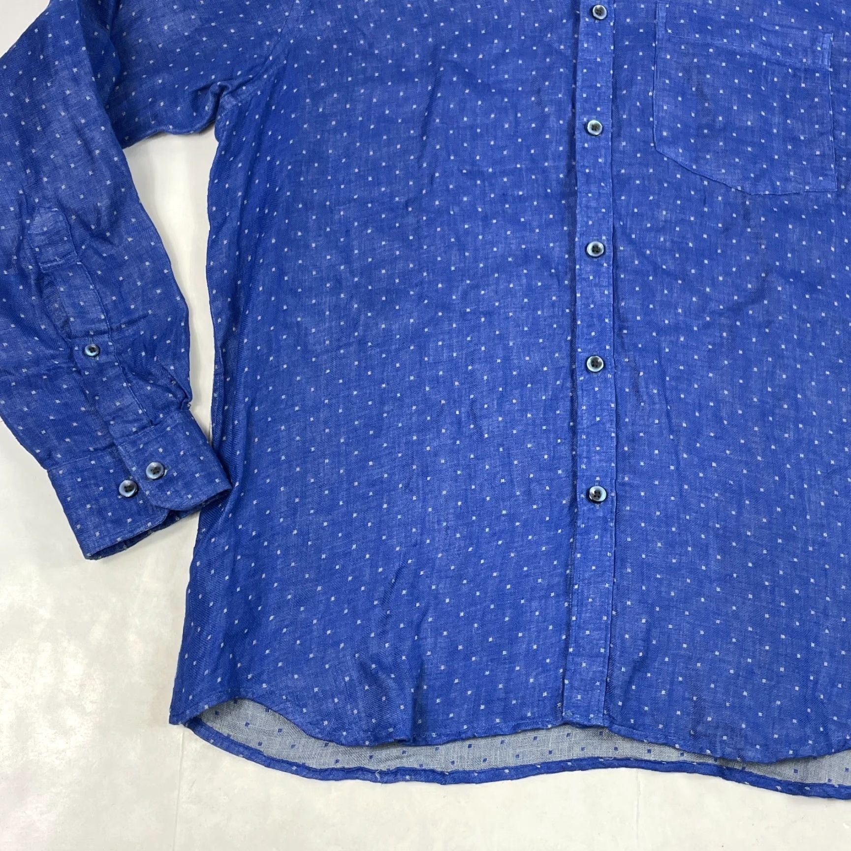 Vintage VINTAGE Iris Shirt Mens Medium Blue Linen Exotica Long Sleeve Button Up Dotted Squares Size US M / EU 48-50 / 2 - 5 Thumbnail